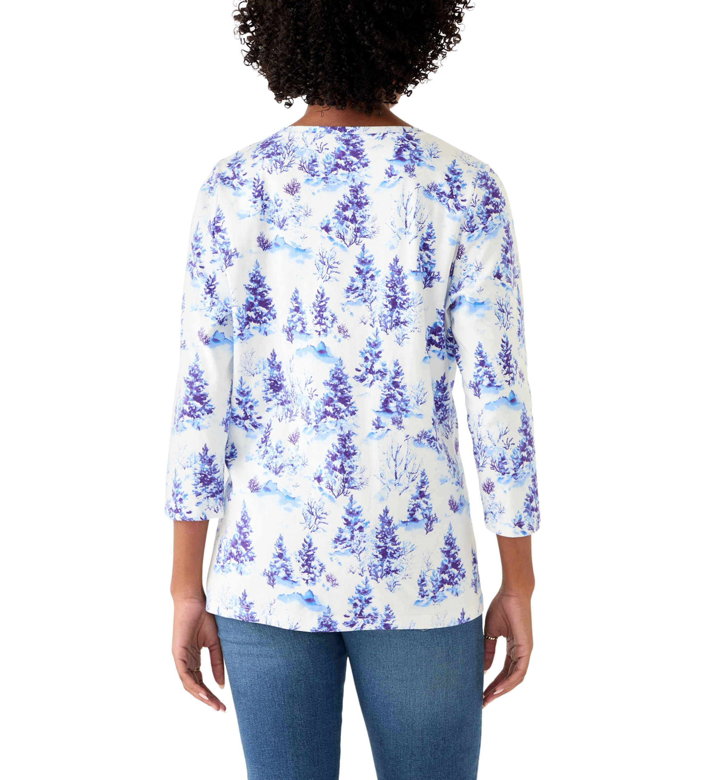 Womens 3/4 Sleeve V-Neck Printed T-Shirt