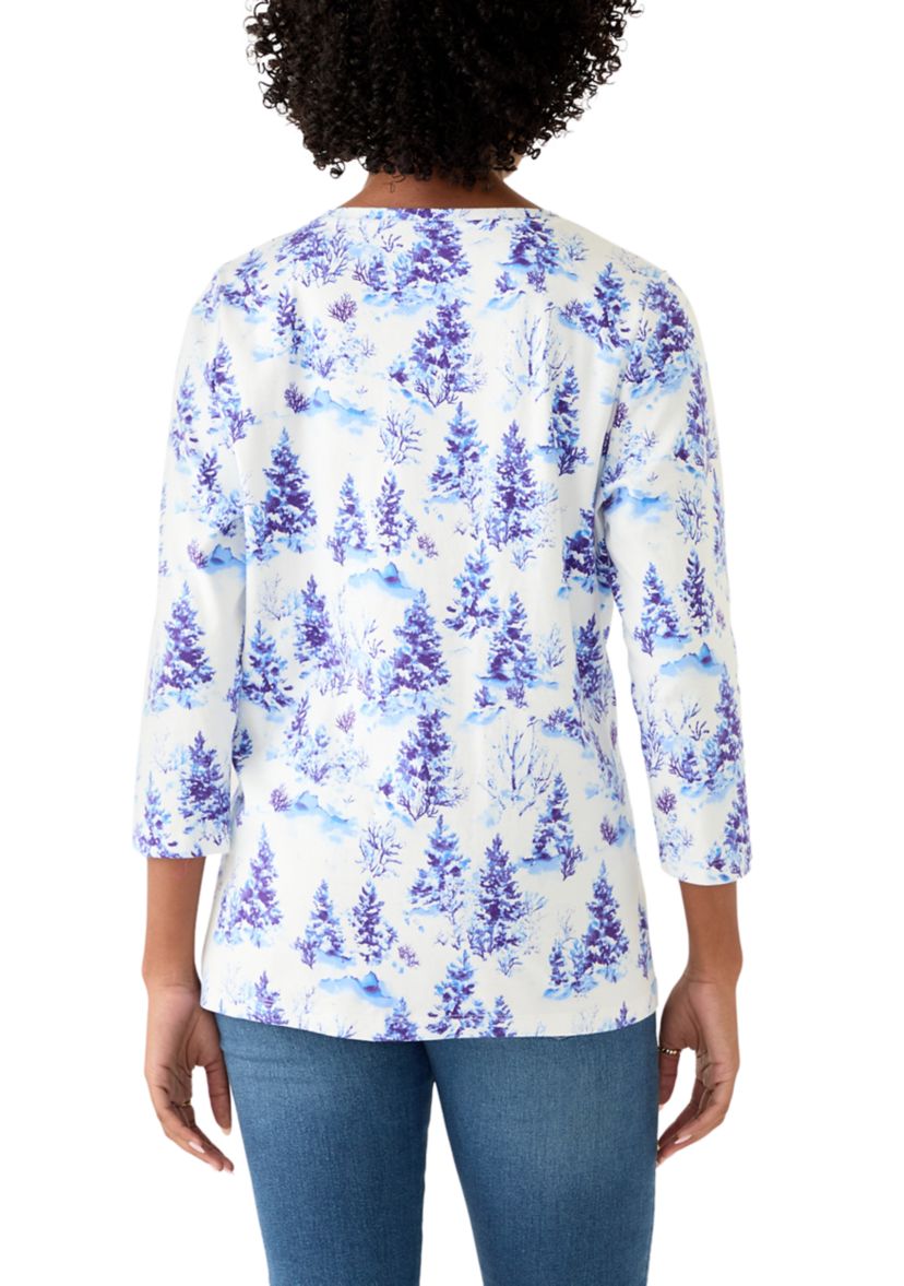 Womens 3/4 Sleeve V-Neck Printed T-Shirt