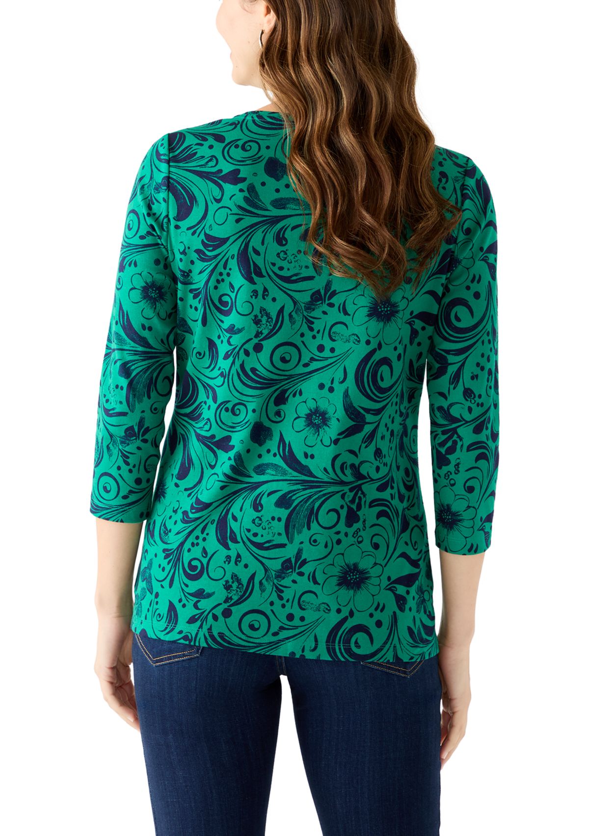 Womens 3/4 Sleeve V-Neck Printed T-Shirt