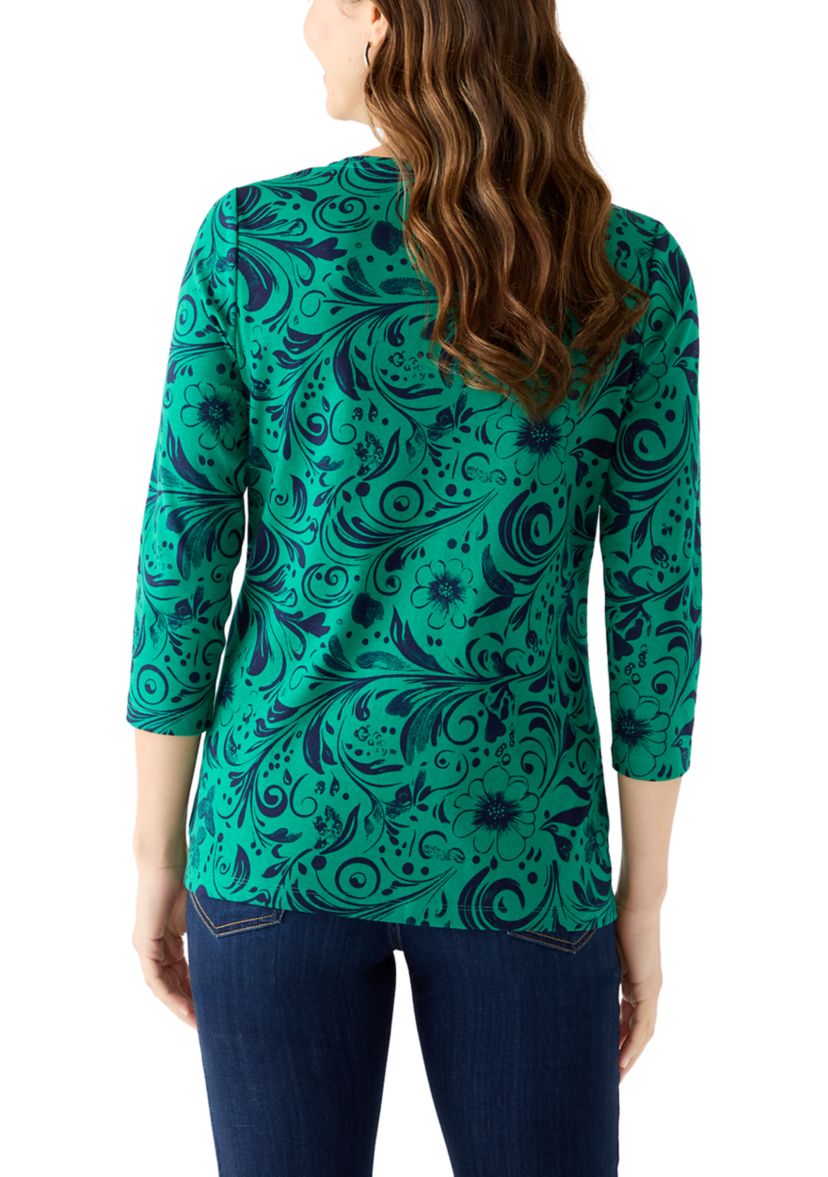 Womens 3/4 Sleeve V-Neck Printed T-Shirt