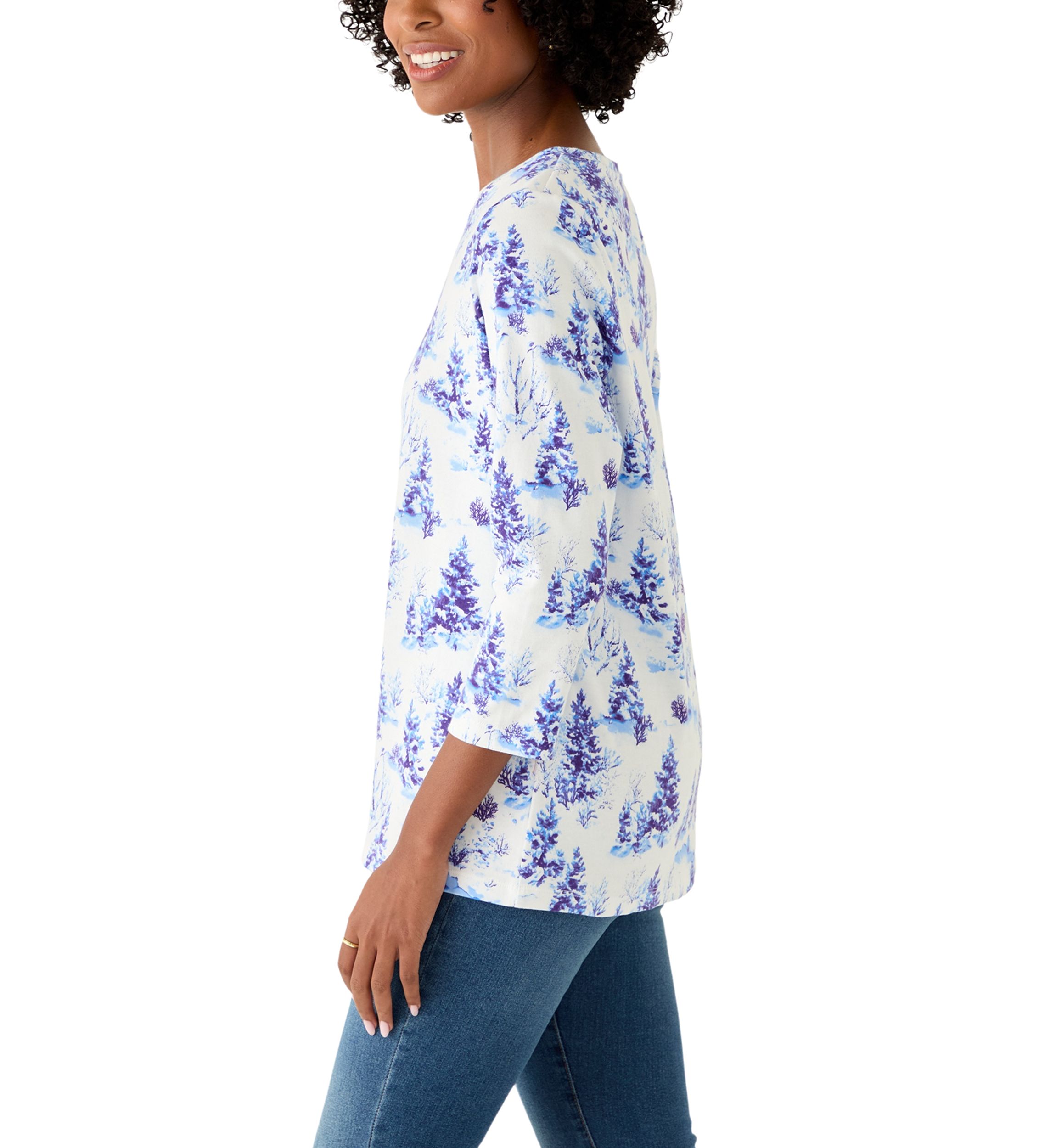 Womens 3/4 Sleeve V-Neck Printed T-Shirt