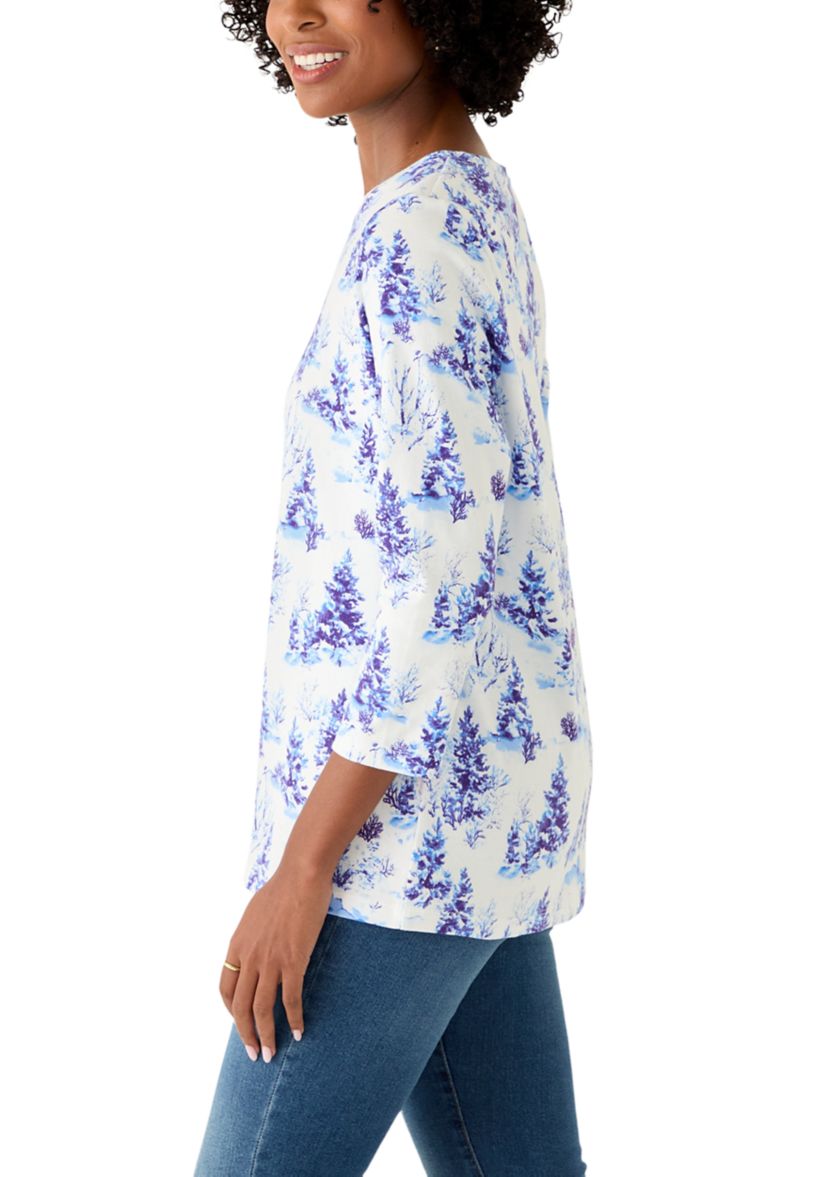 Womens 3/4 Sleeve V-Neck Printed T-Shirt