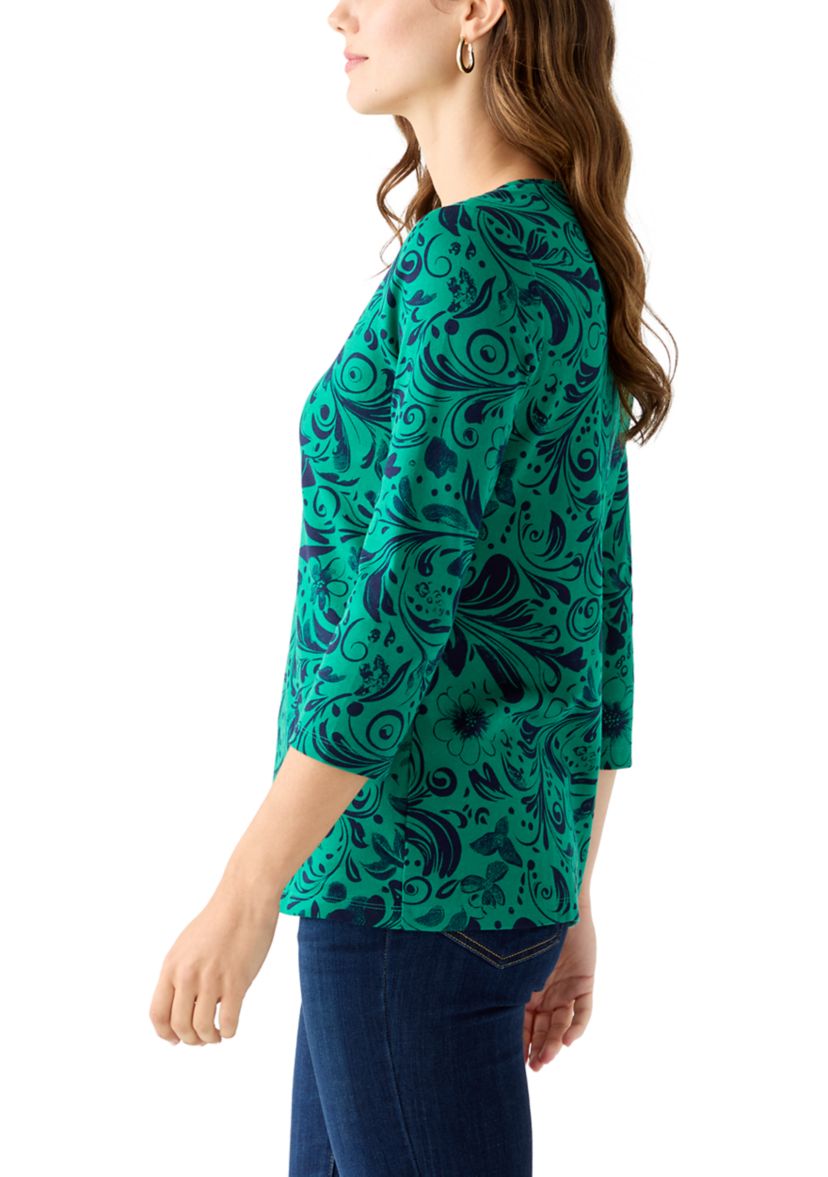 Womens 3/4 Sleeve V-Neck Printed T-Shirt