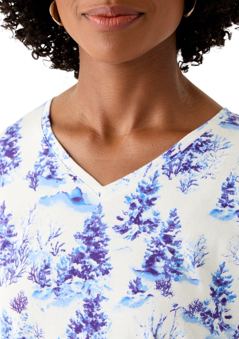 Womens 3/4 Sleeve V-Neck Printed T-Shirt