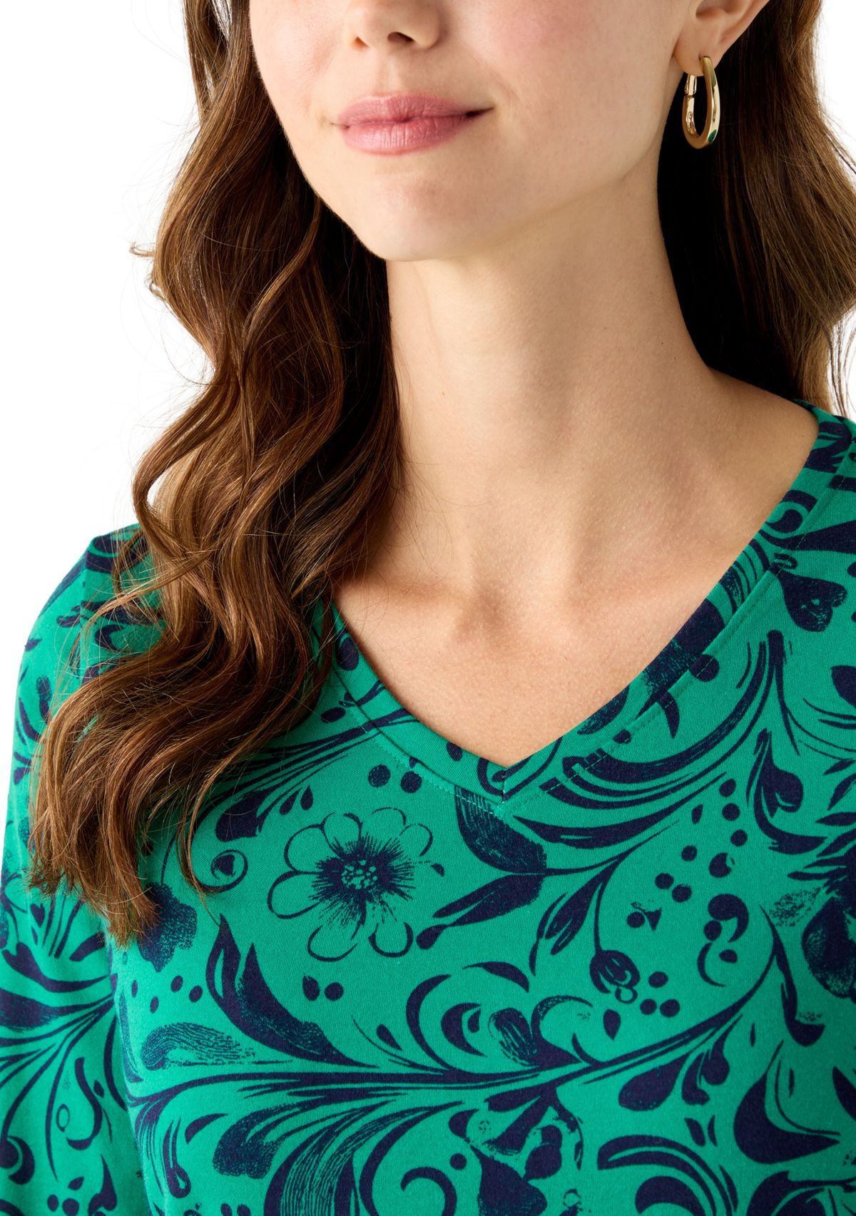 Womens 3/4 Sleeve V-Neck Printed T-Shirt