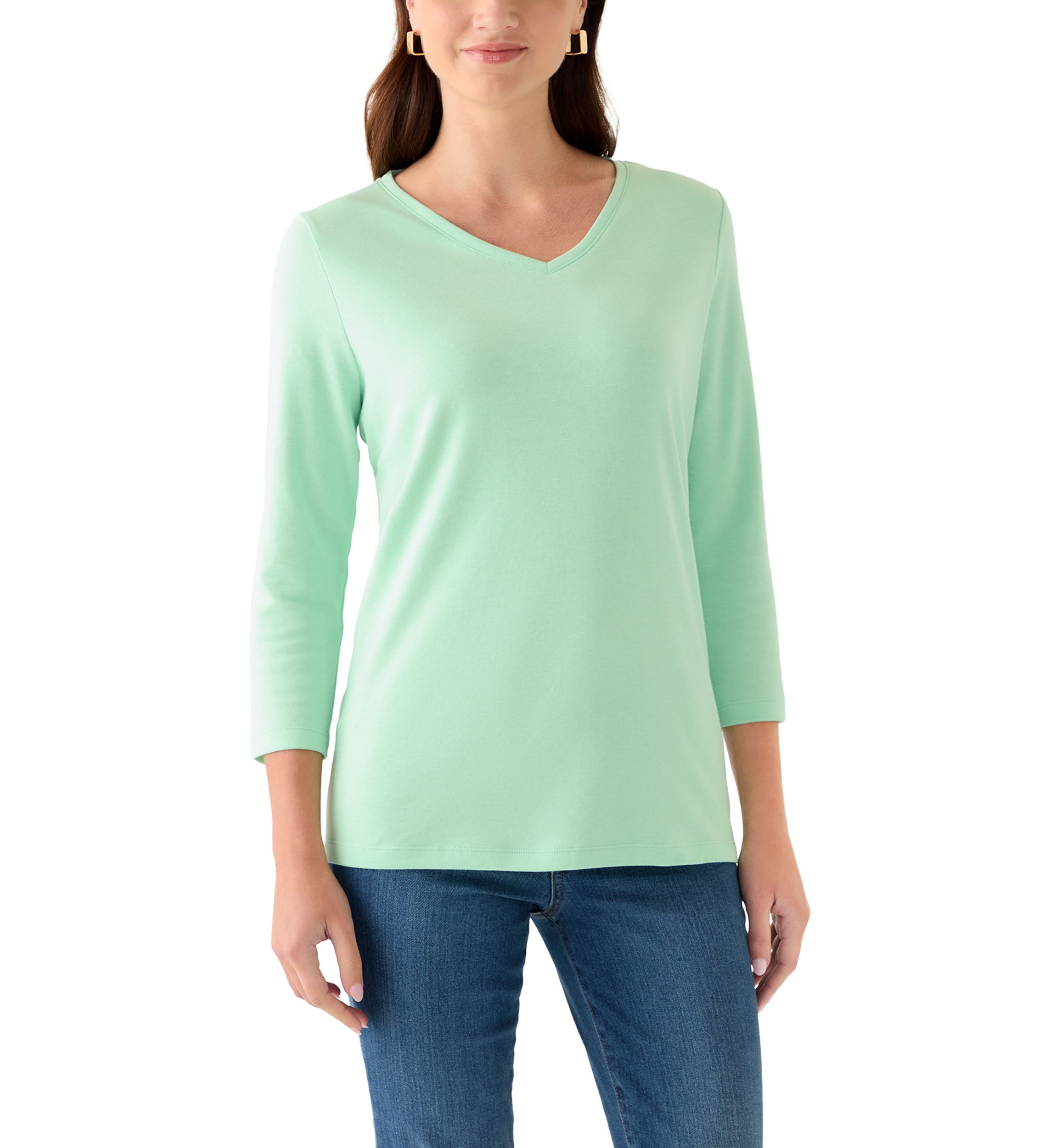 Womens Three-Quarter Sleeve V-Neck Heather Top