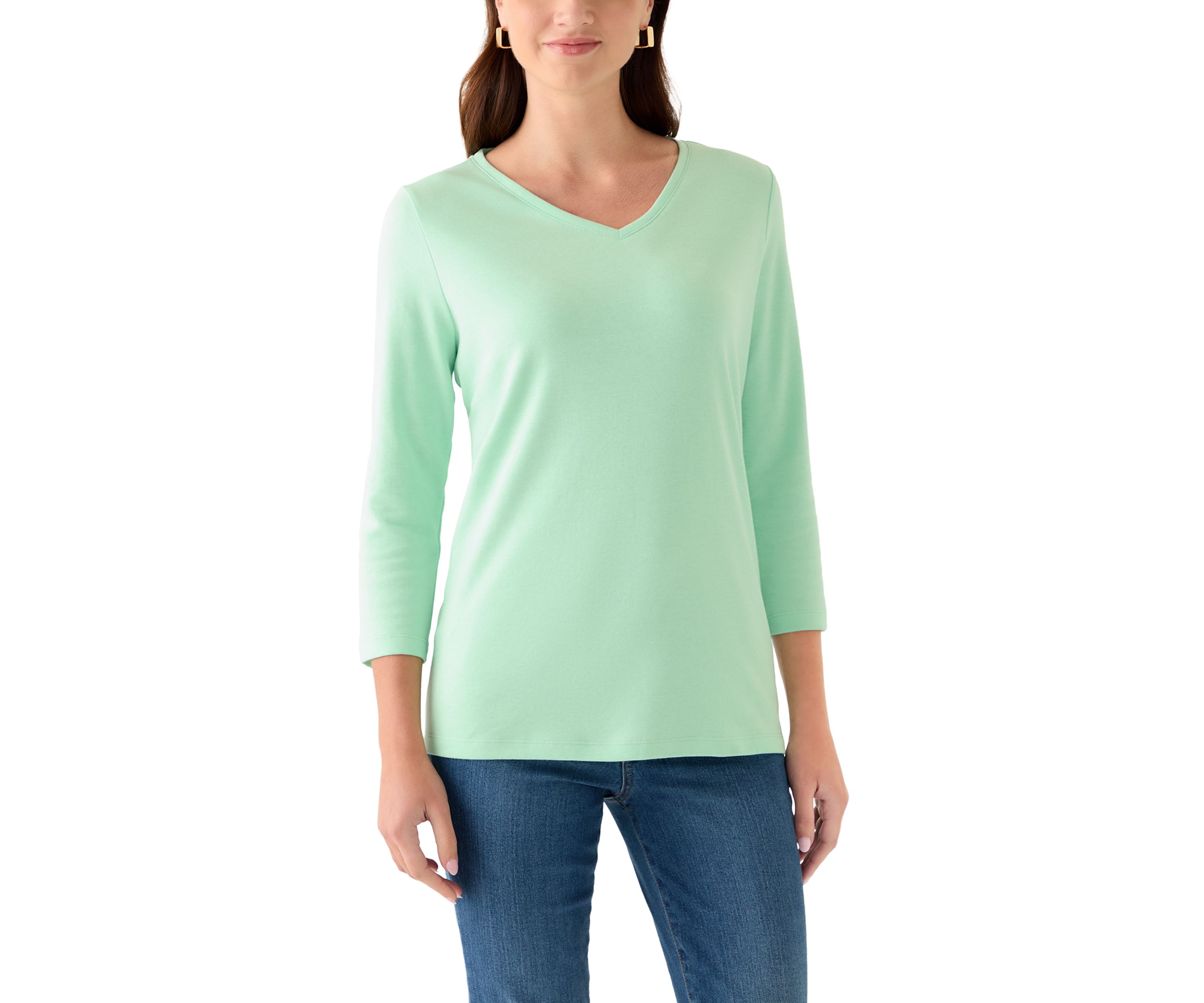 Womens Three-Quarter Sleeve V-Neck Heather Top