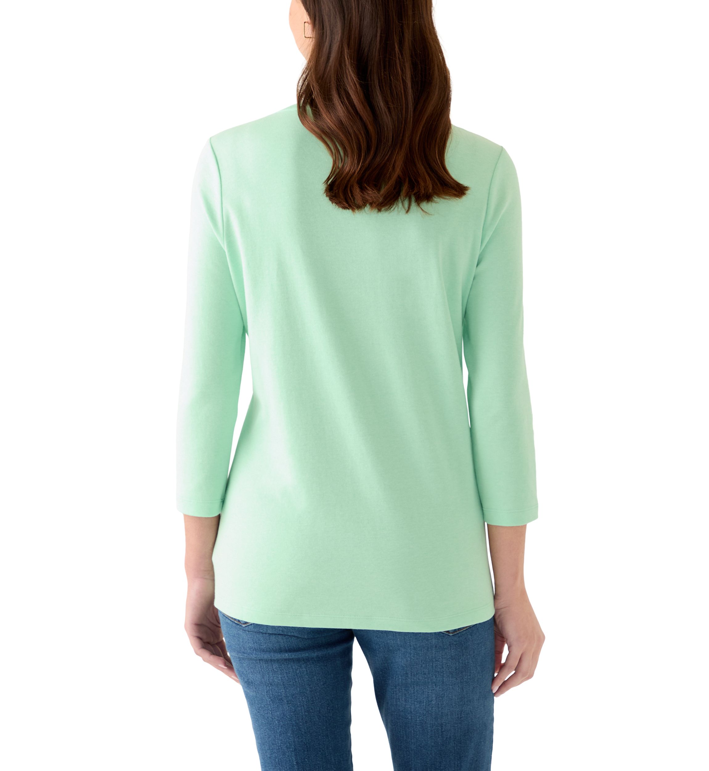 Womens Three-Quarter Sleeve V-Neck Heather Top