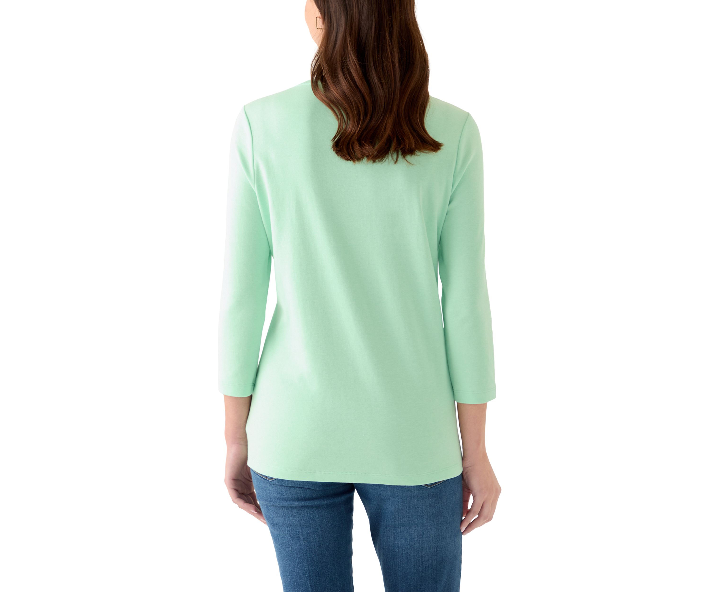 Womens Three-Quarter Sleeve V-Neck Heather Top