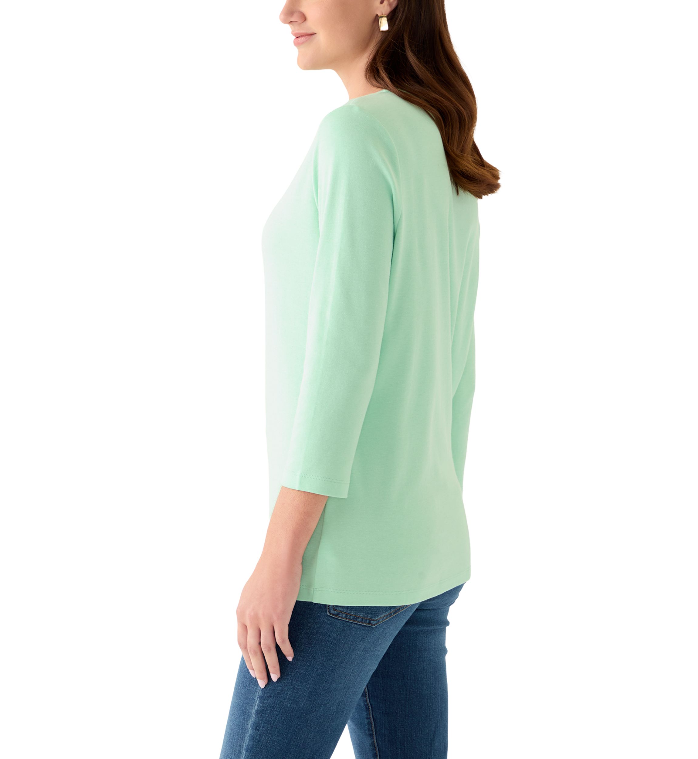 Womens Three-Quarter Sleeve V-Neck Heather Top