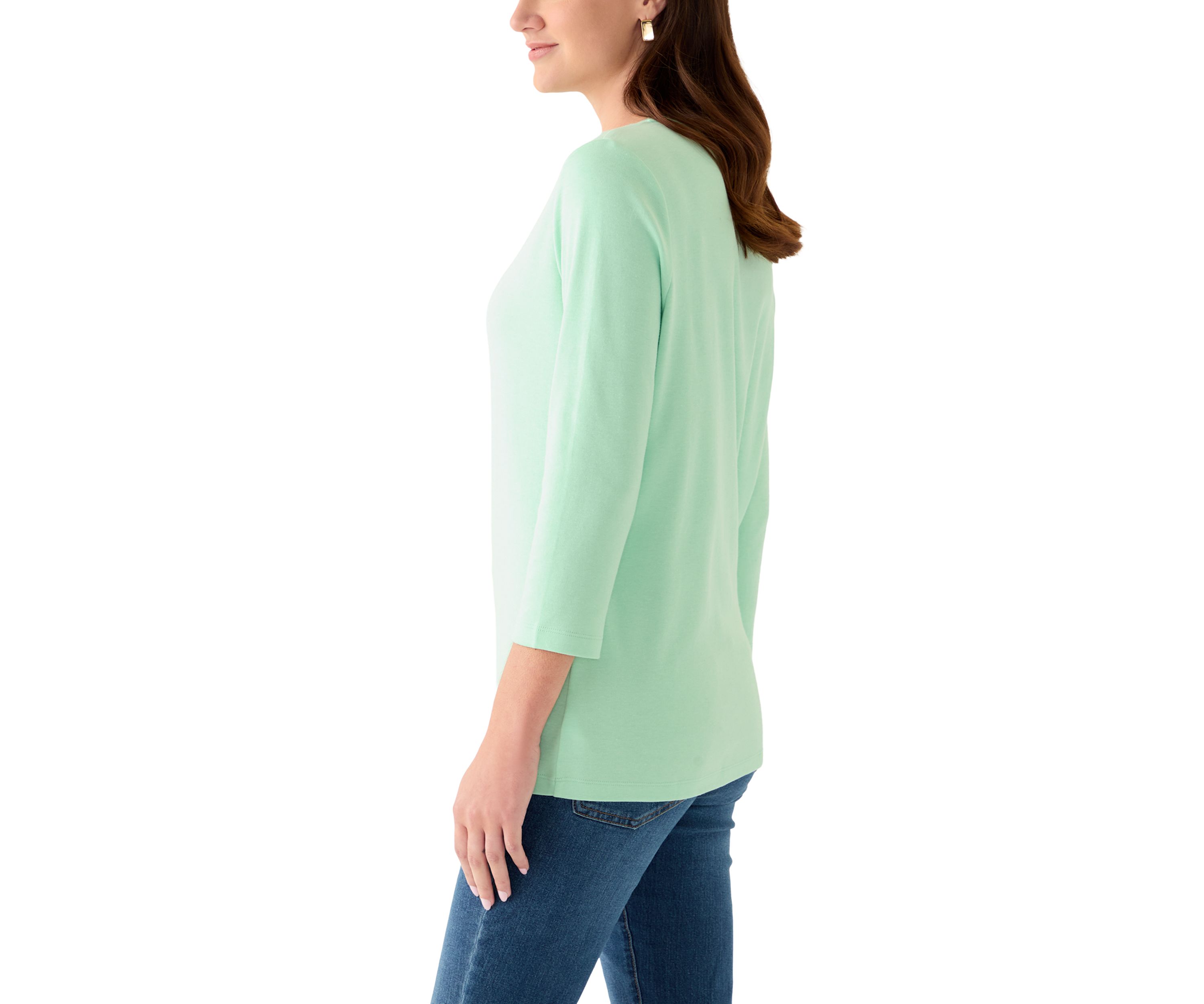 Womens Three-Quarter Sleeve V-Neck Heather Top