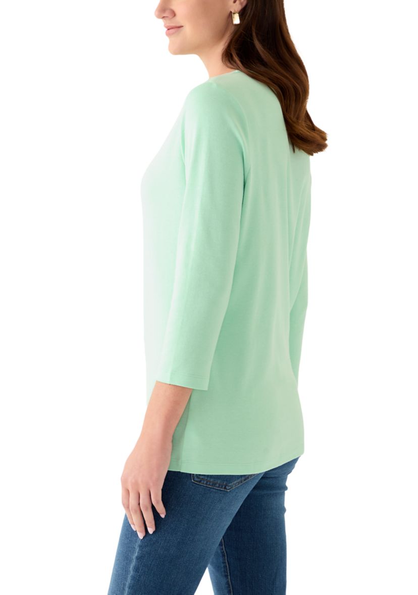 Womens Three-Quarter Sleeve V-Neck Heather Top