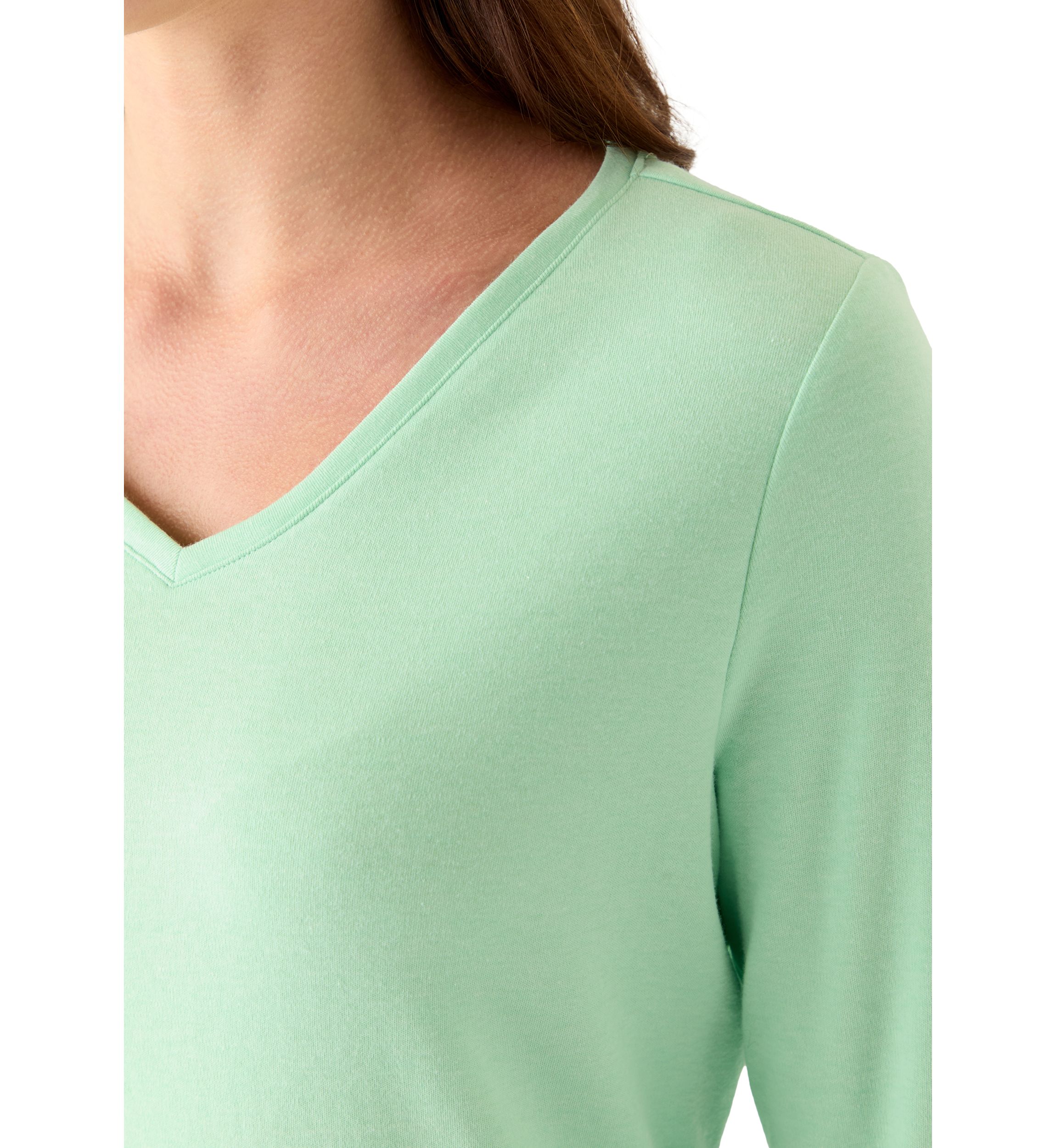 Womens Three-Quarter Sleeve V-Neck Heather Top