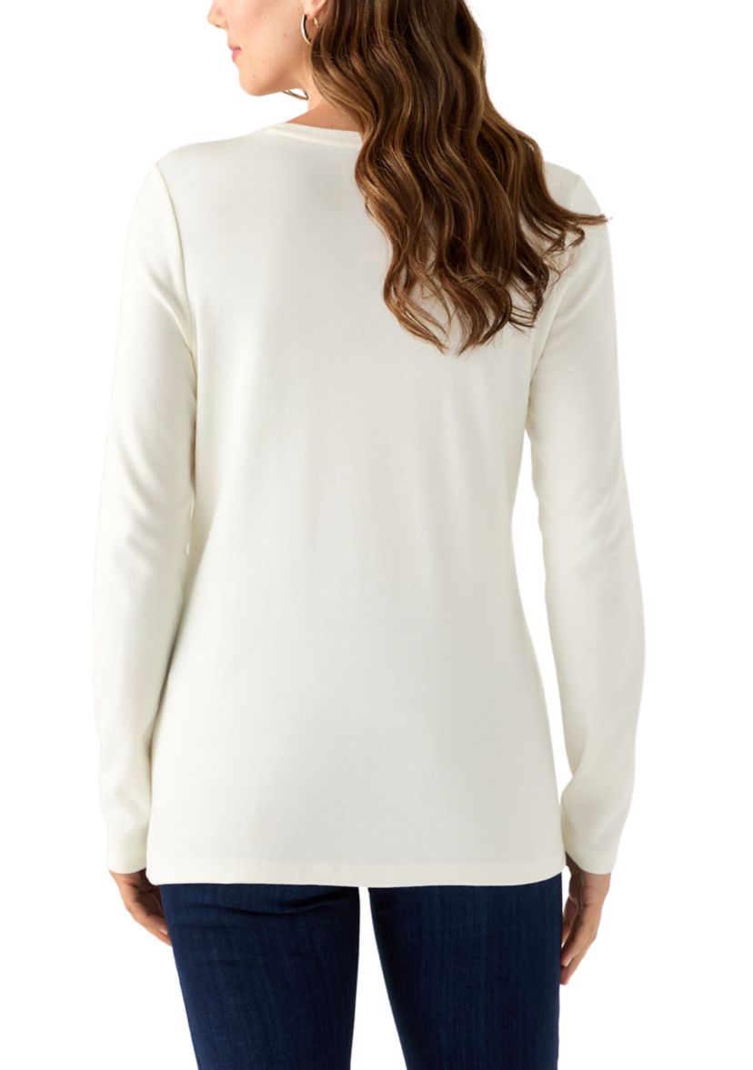 Womens Long Sleeve Christmas Postcard Graphic T-Shirt