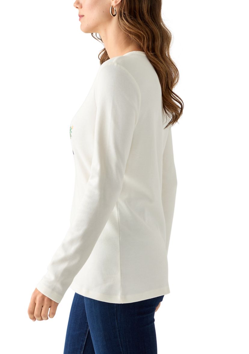 Womens Long Sleeve Christmas Postcard Graphic T-Shirt