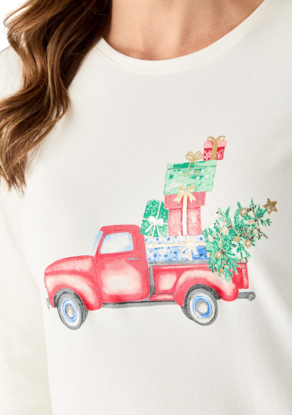 Womens Long Sleeve Christmas Postcard Graphic T-Shirt