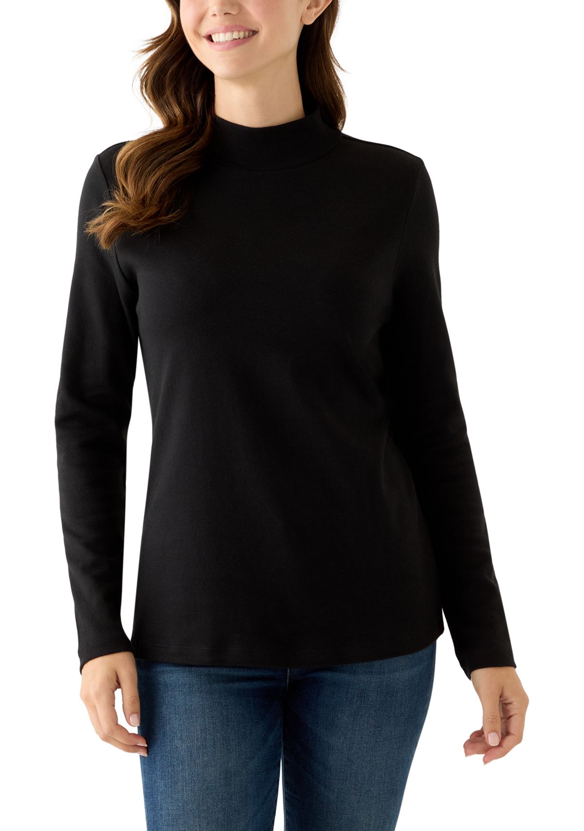 Womens Long Sleeve Mock Neck Knit Shirt