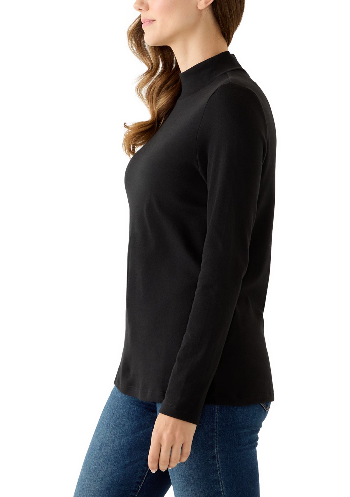 Womens Long Sleeve Mock Neck Knit Shirt