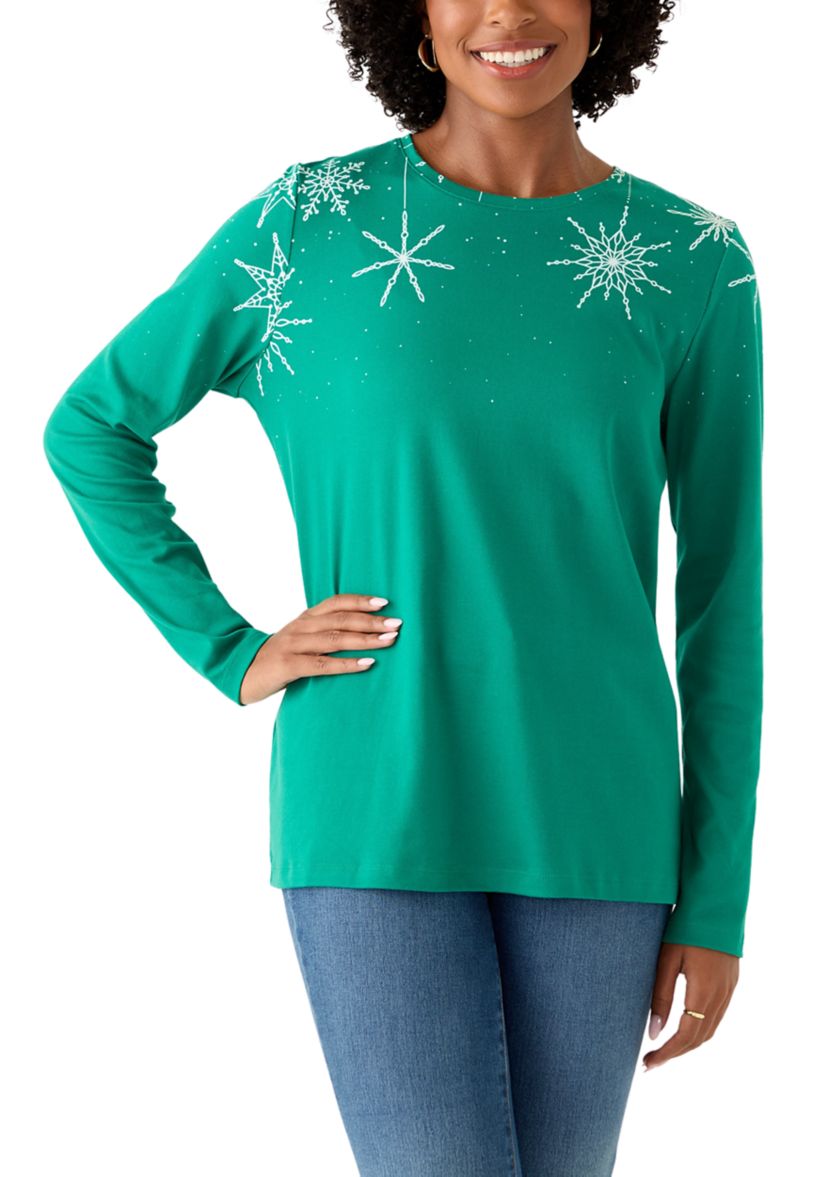 Womens Long Sleeve Crew Neck Printed T-Shirt