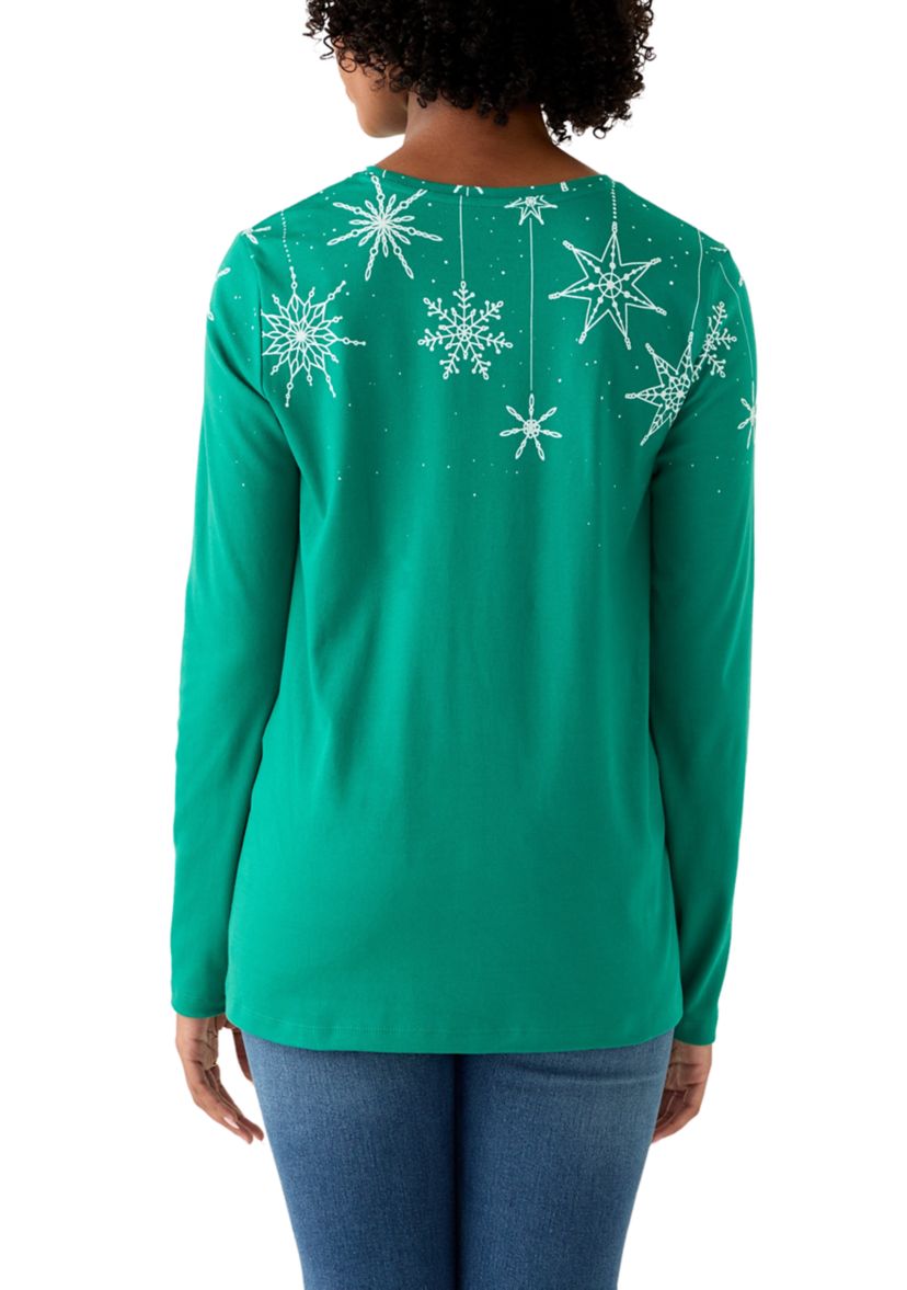 Womens Long Sleeve Crew Neck Printed T-Shirt