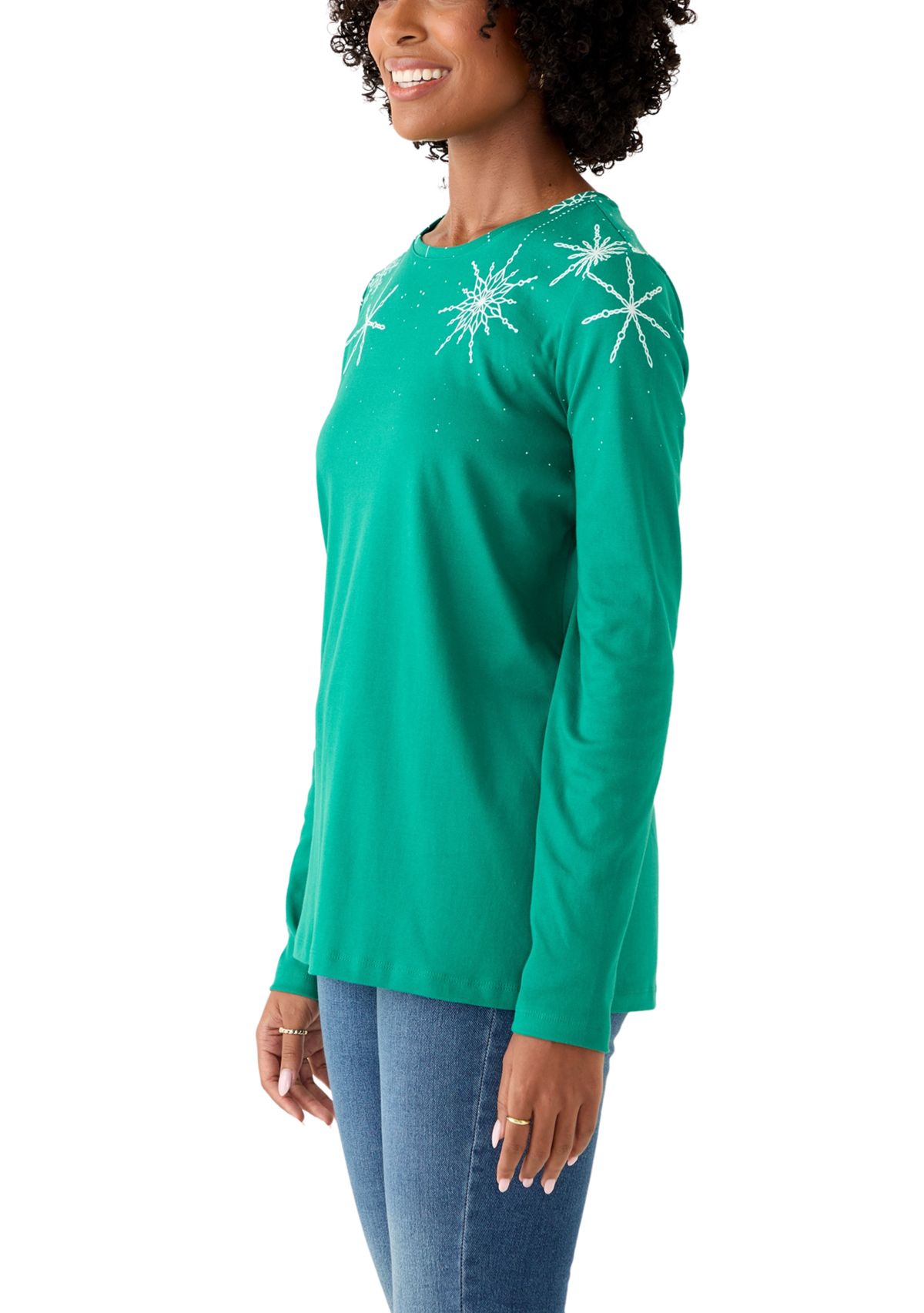 Womens Long Sleeve Crew Neck Printed T-Shirt