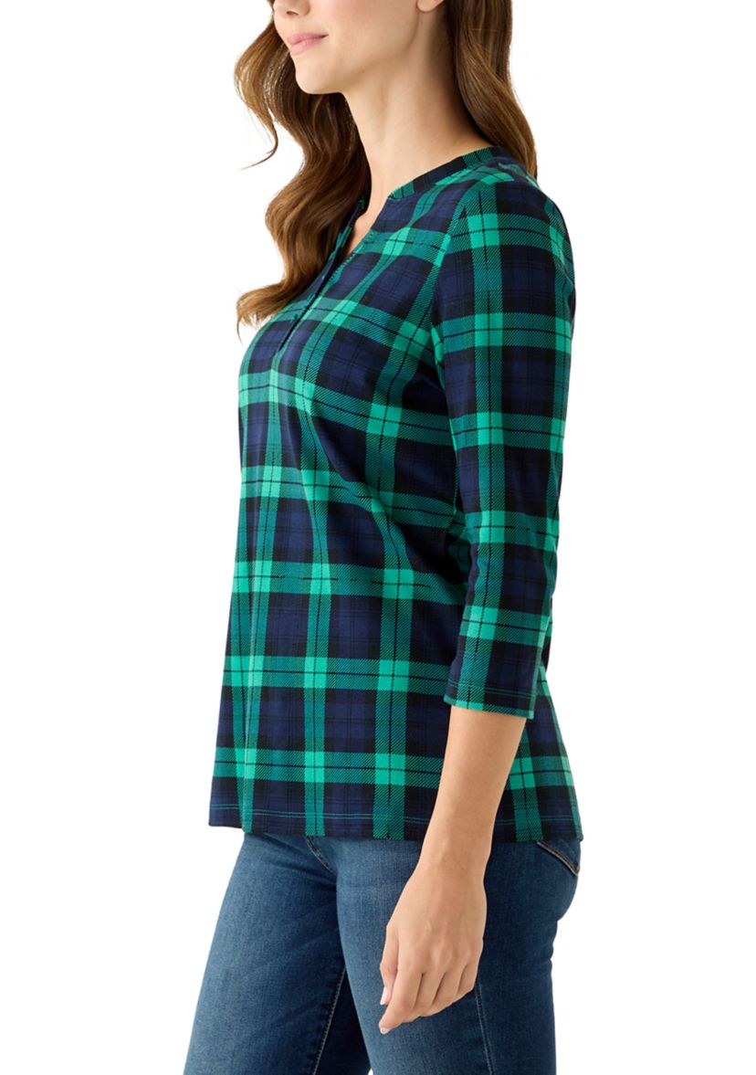 Womens 3/4 Henley Print Striped Top
