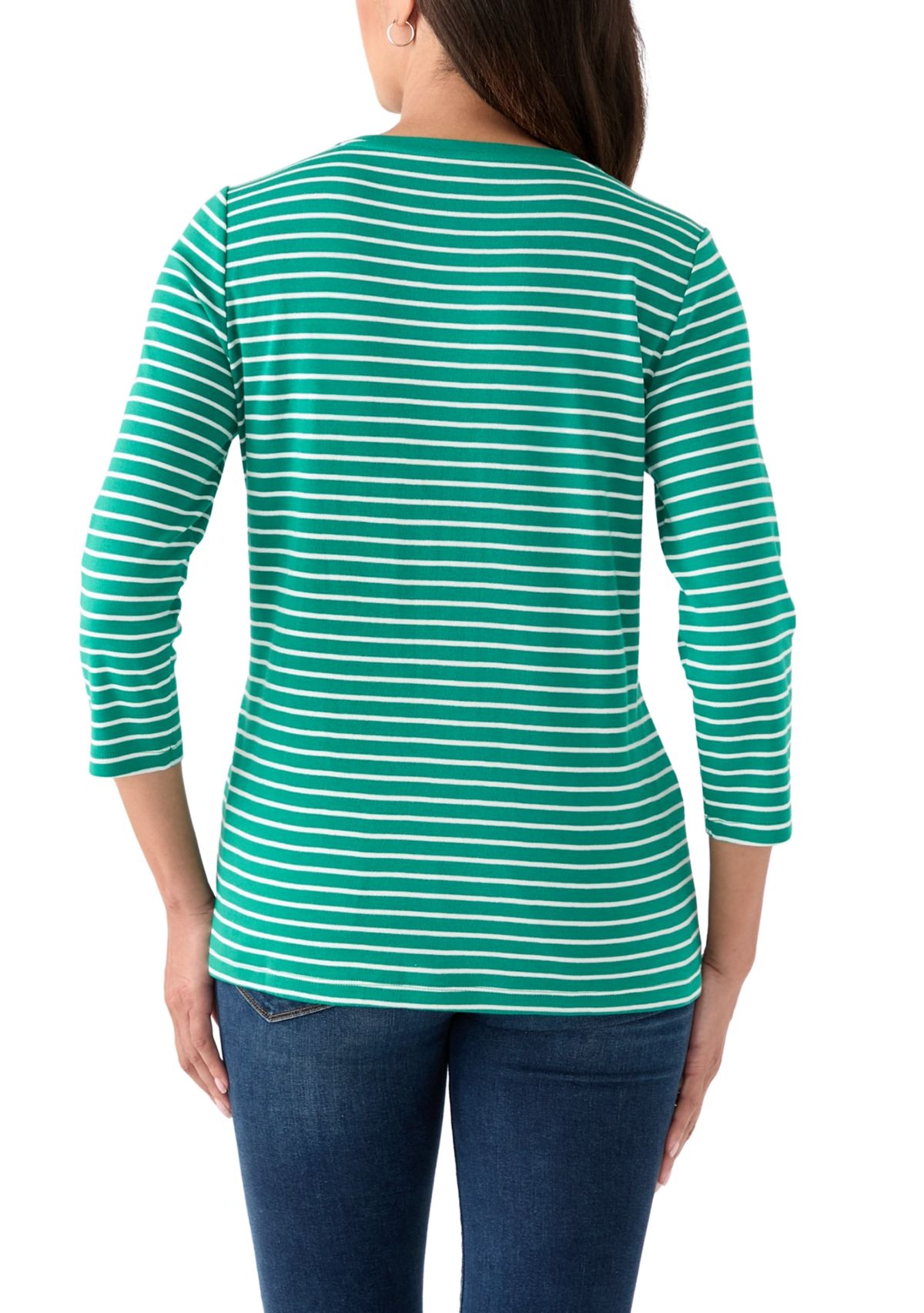 Womens 3/4 Sleeve V-Neck Striped Top