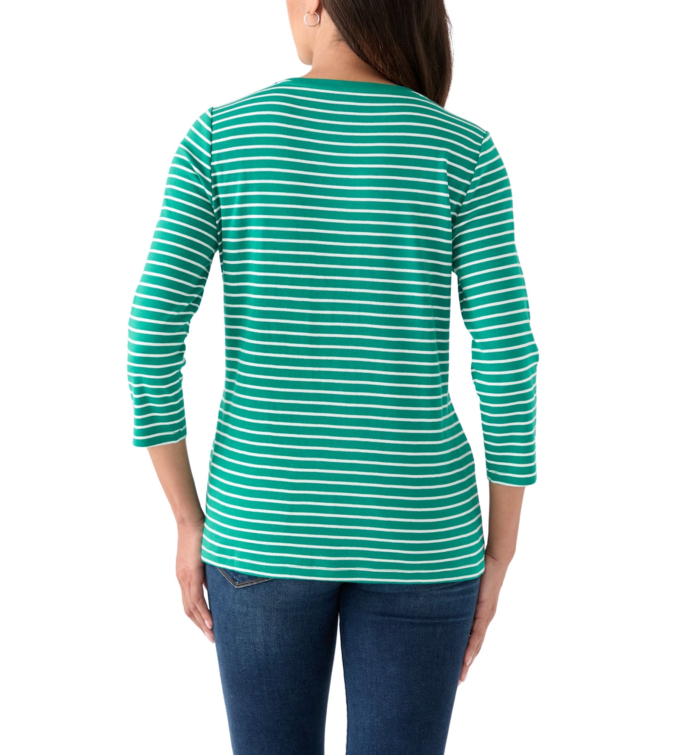 Womens 3/4 Sleeve V-Neck Striped Top