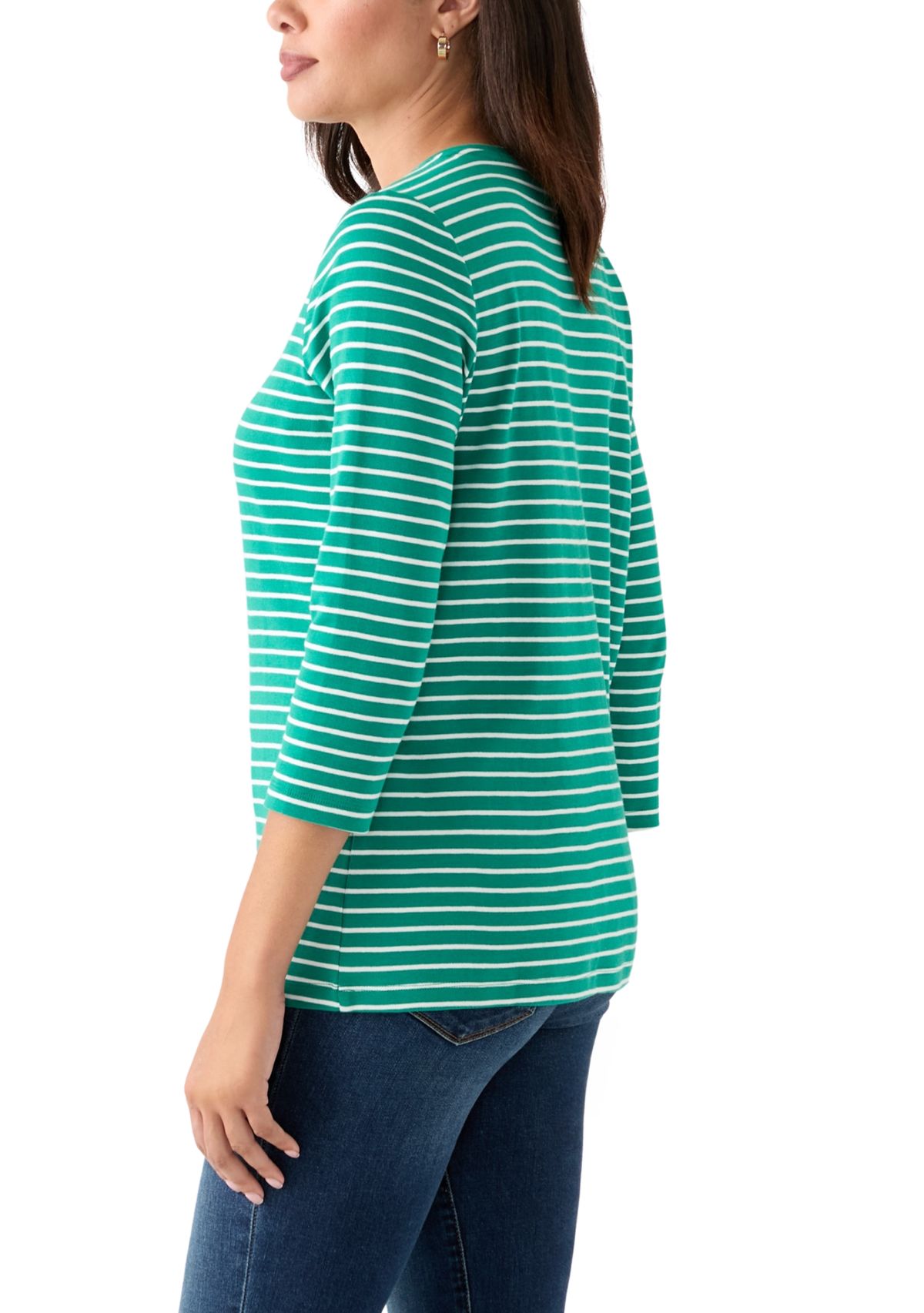 Womens 3/4 Sleeve V-Neck Striped Top