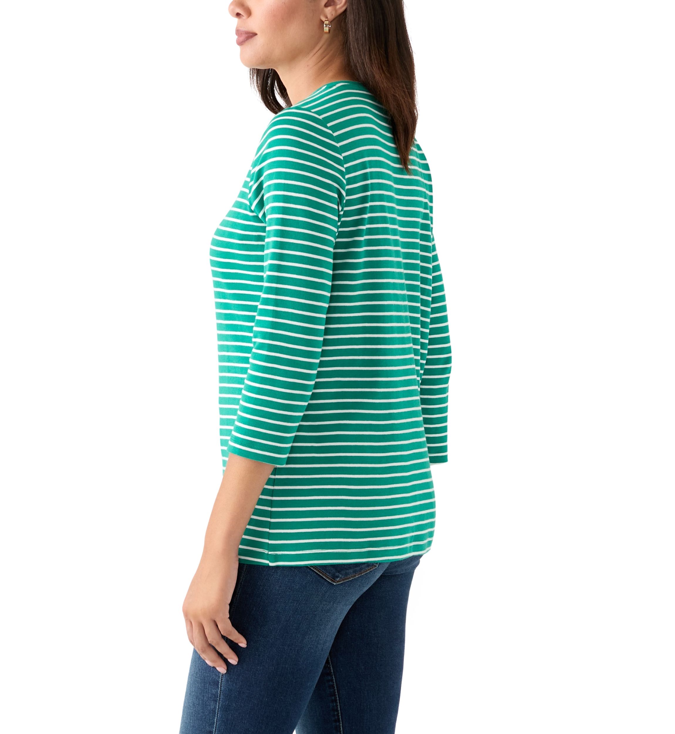 Womens 3/4 Sleeve V-Neck Striped Top