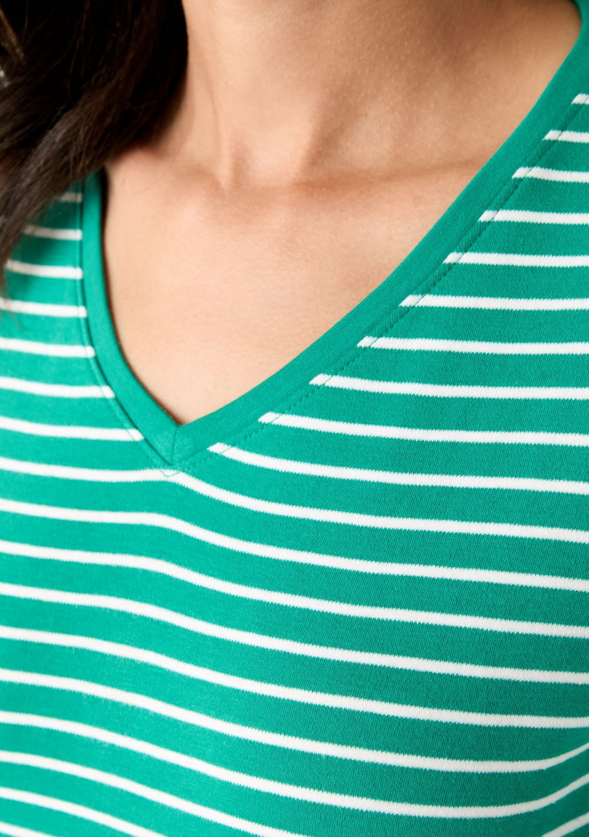 Womens 3/4 Sleeve V-Neck Striped Top