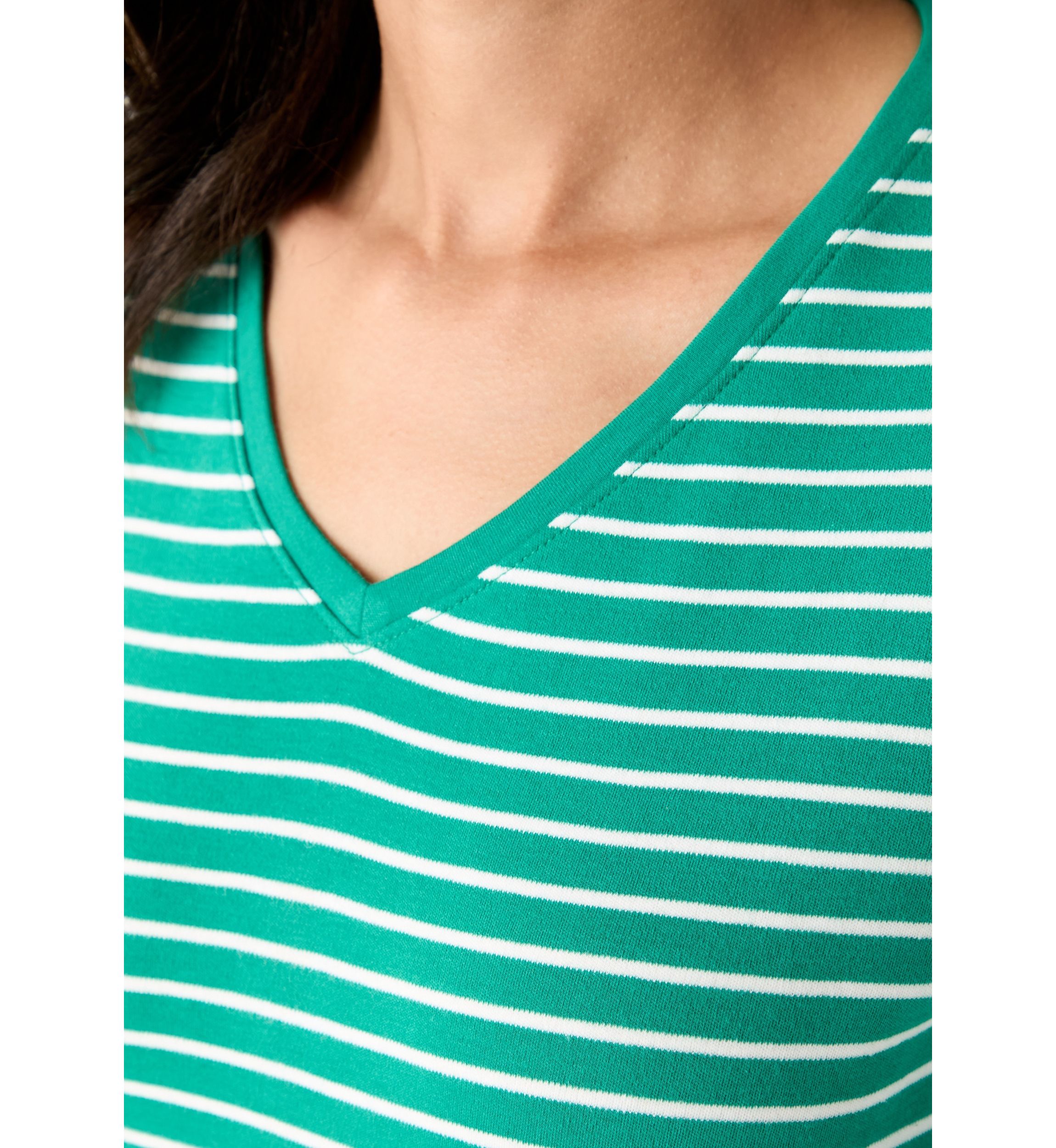 Womens 3/4 Sleeve V-Neck Striped Top