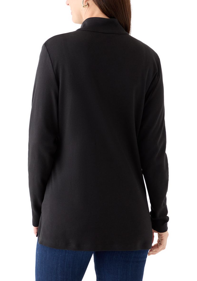 Womens Long Sleeve Henley Mock Neck Tunic T-Shirt