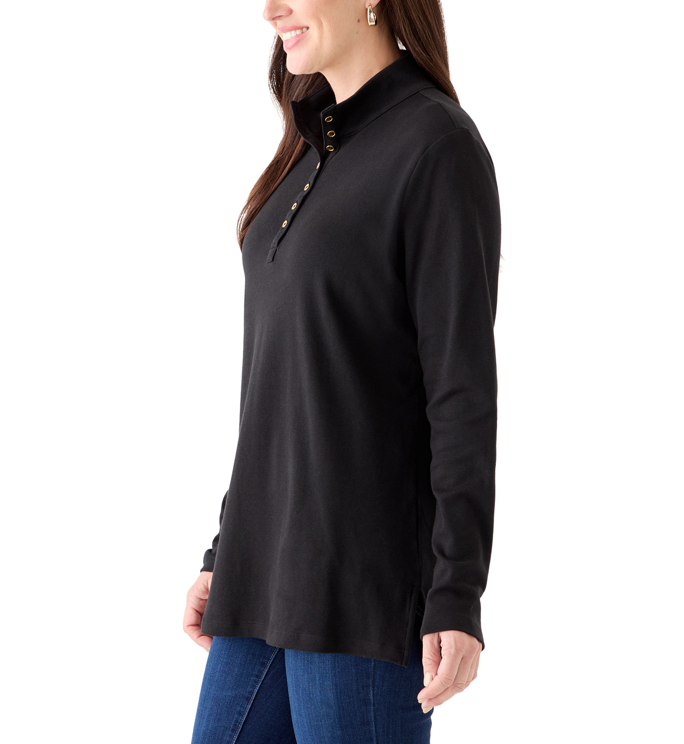 Womens Long Sleeve Henley Mock Neck Tunic T-Shirt