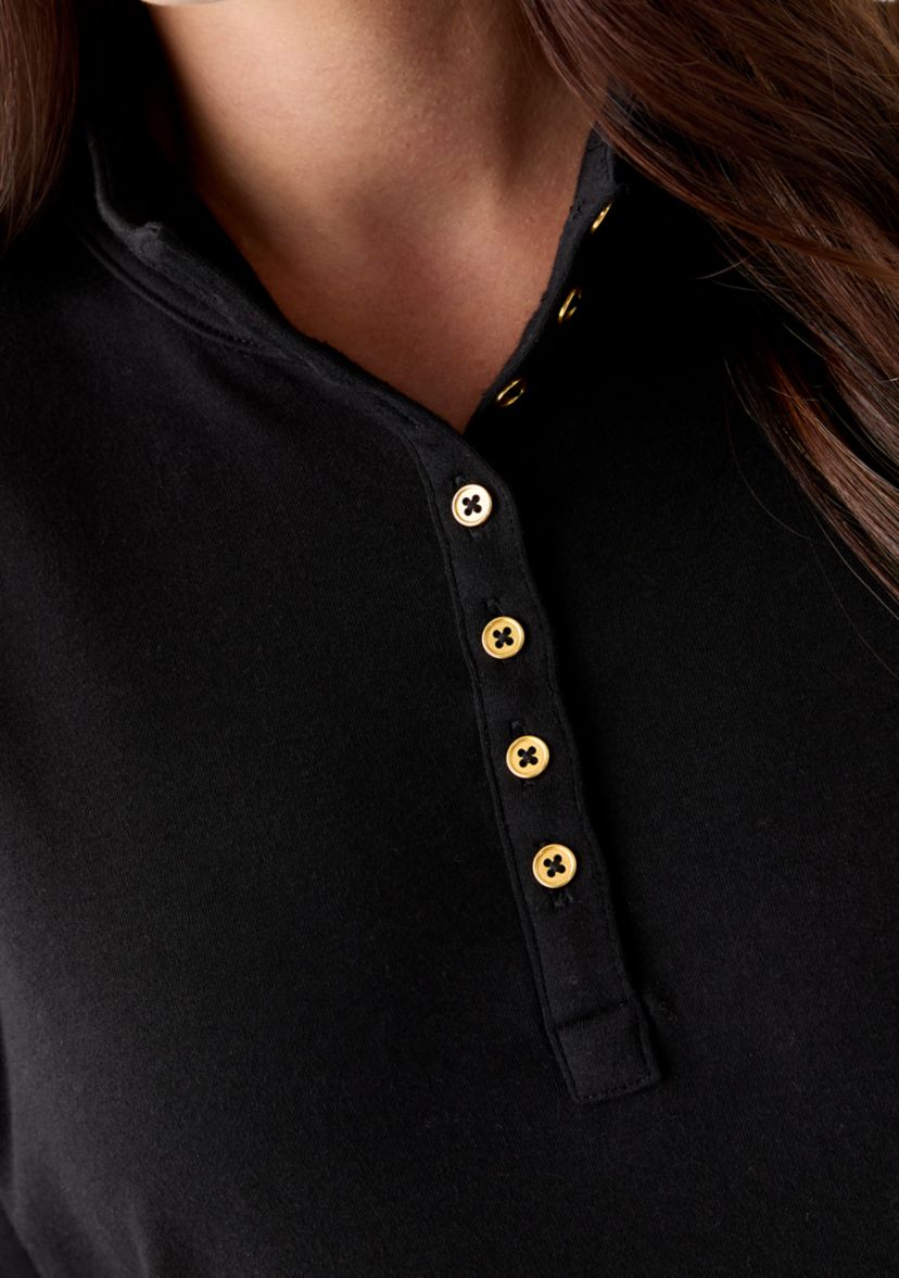 Womens Long Sleeve Henley Mock Neck Tunic T-Shirt
