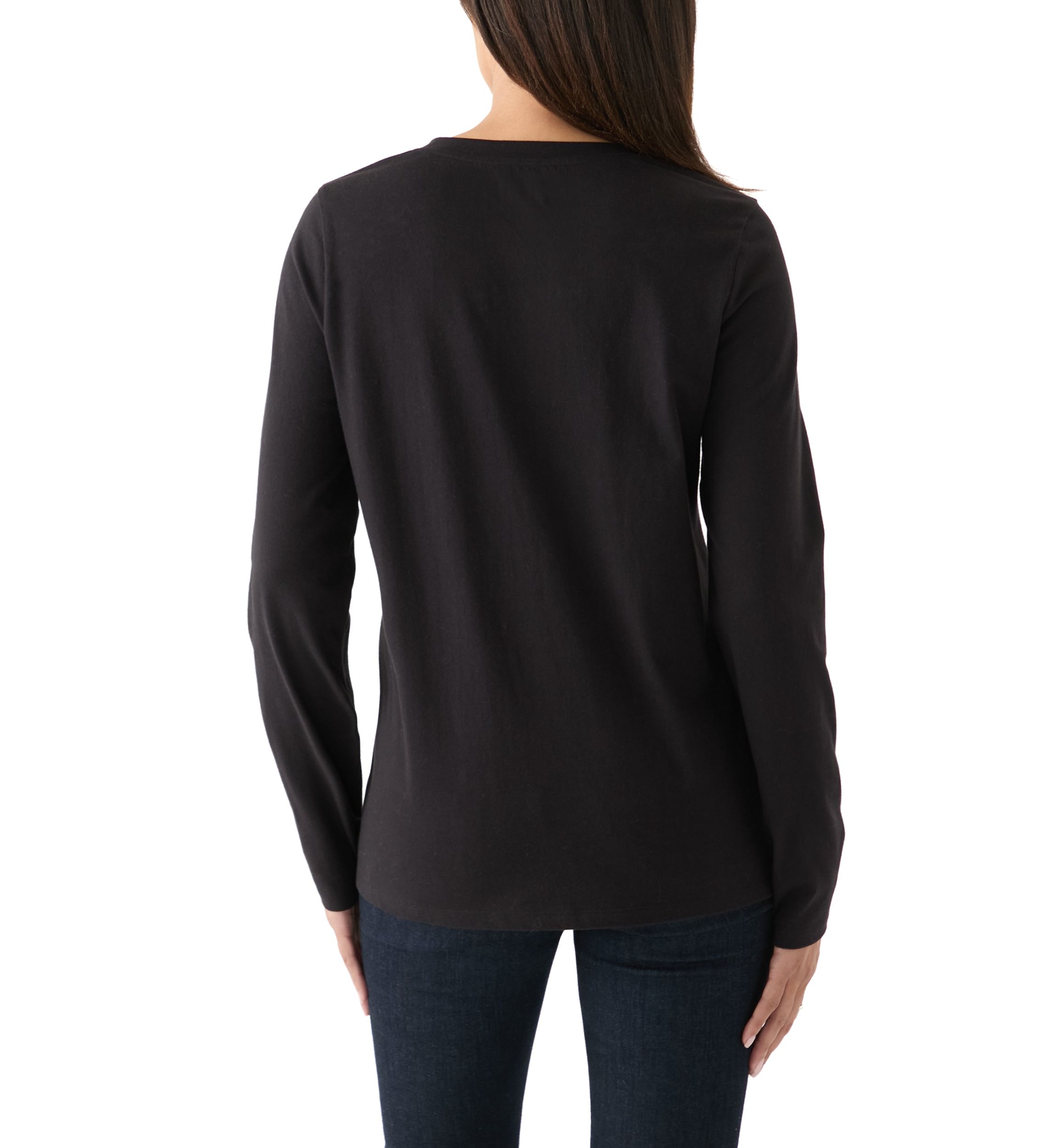 Womens Long Sleeve Embellished Neck T-Shirt