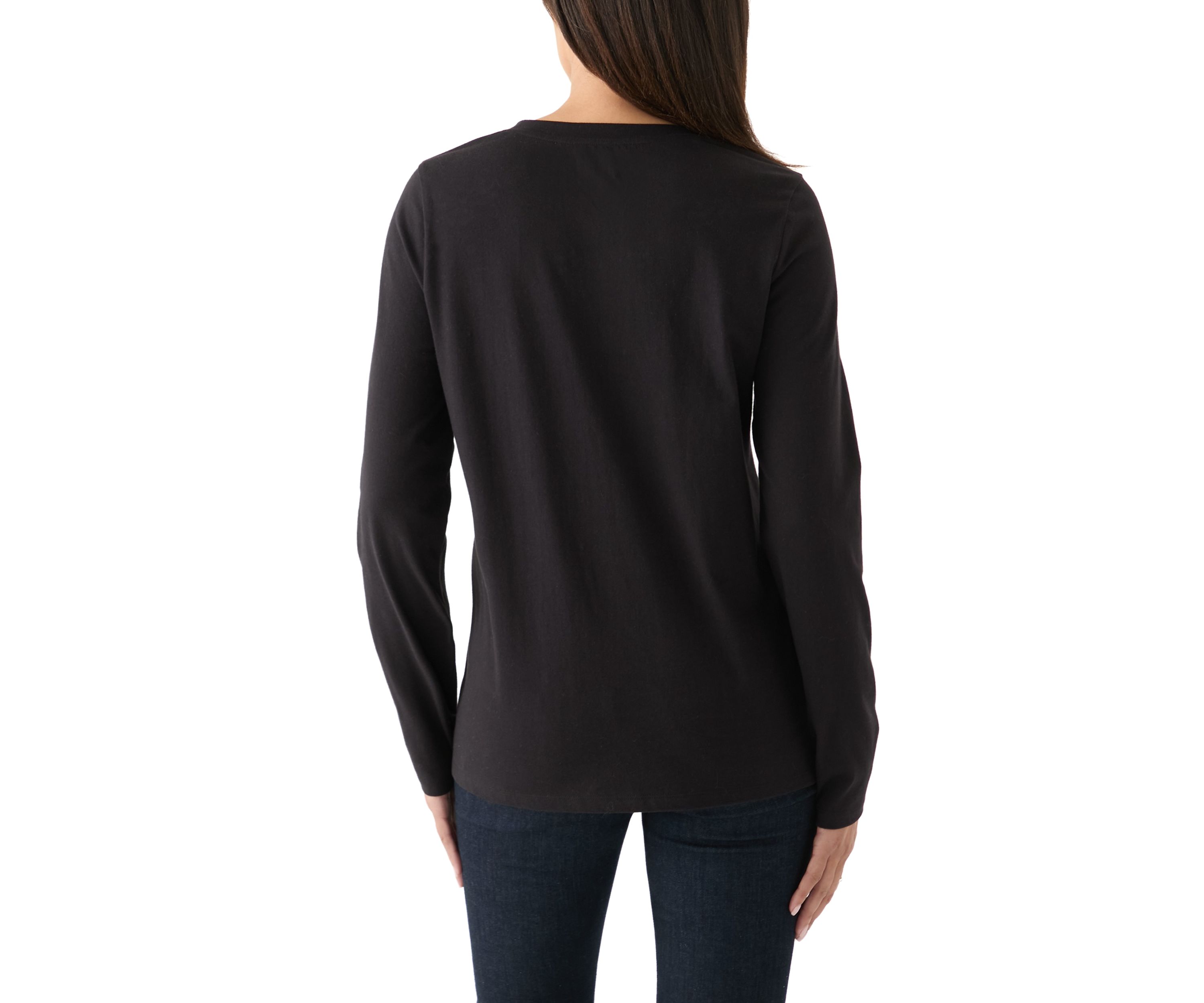 Womens Long Sleeve Embellished Neck T-Shirt