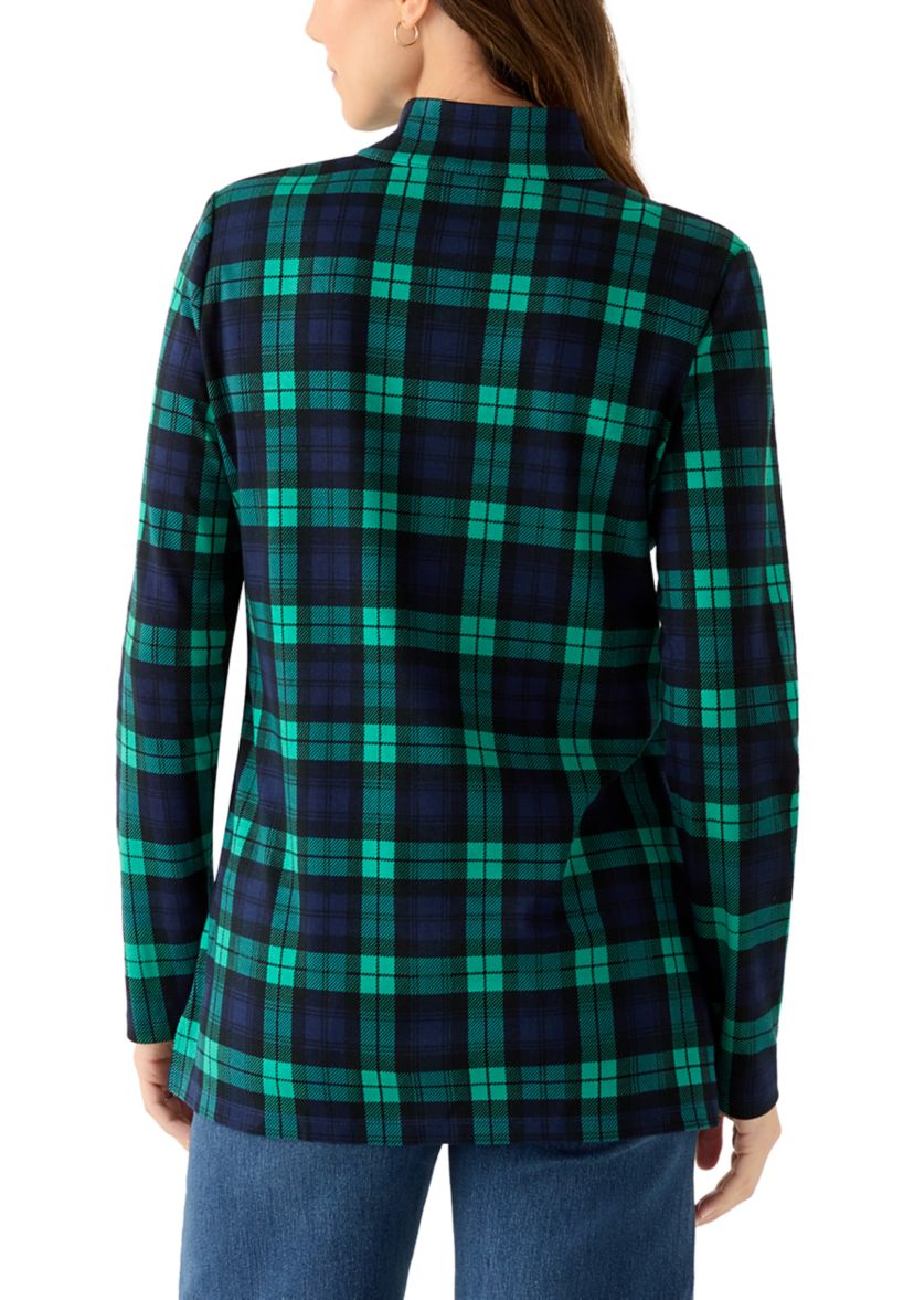 Womens Long Sleeve Henley Mock Neck Tunic Print