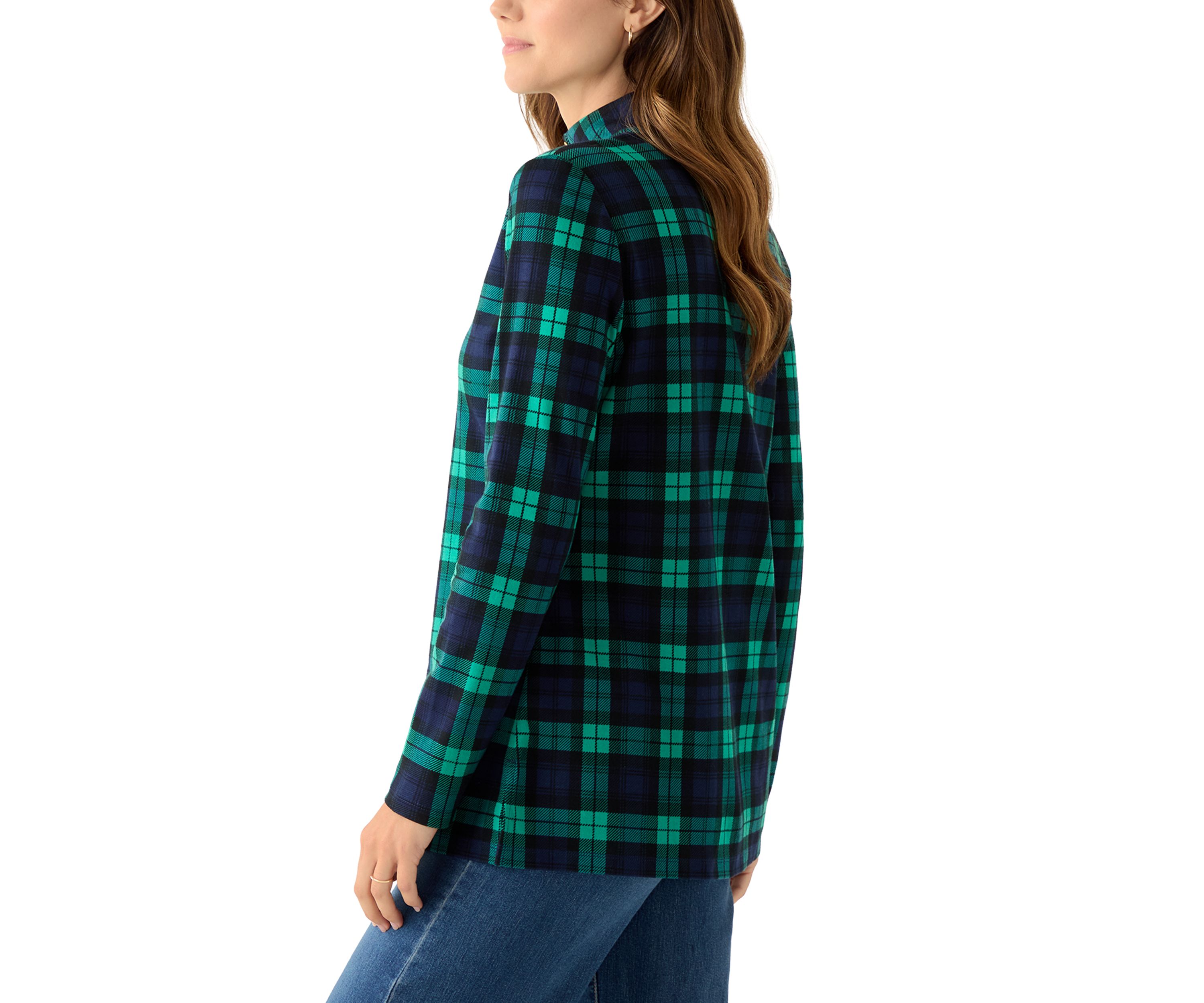 Womens Long Sleeve Henley Mock Neck Tunic Print