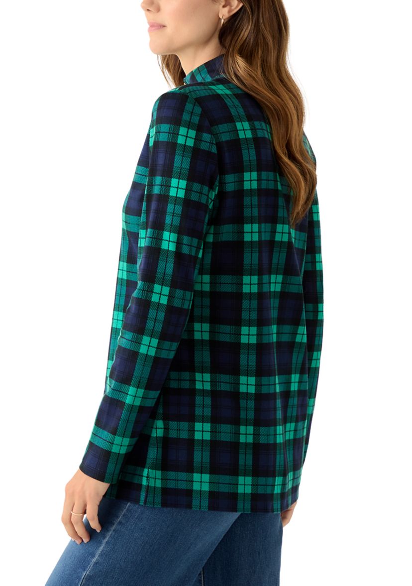 Womens Long Sleeve Henley Mock Neck Tunic Print