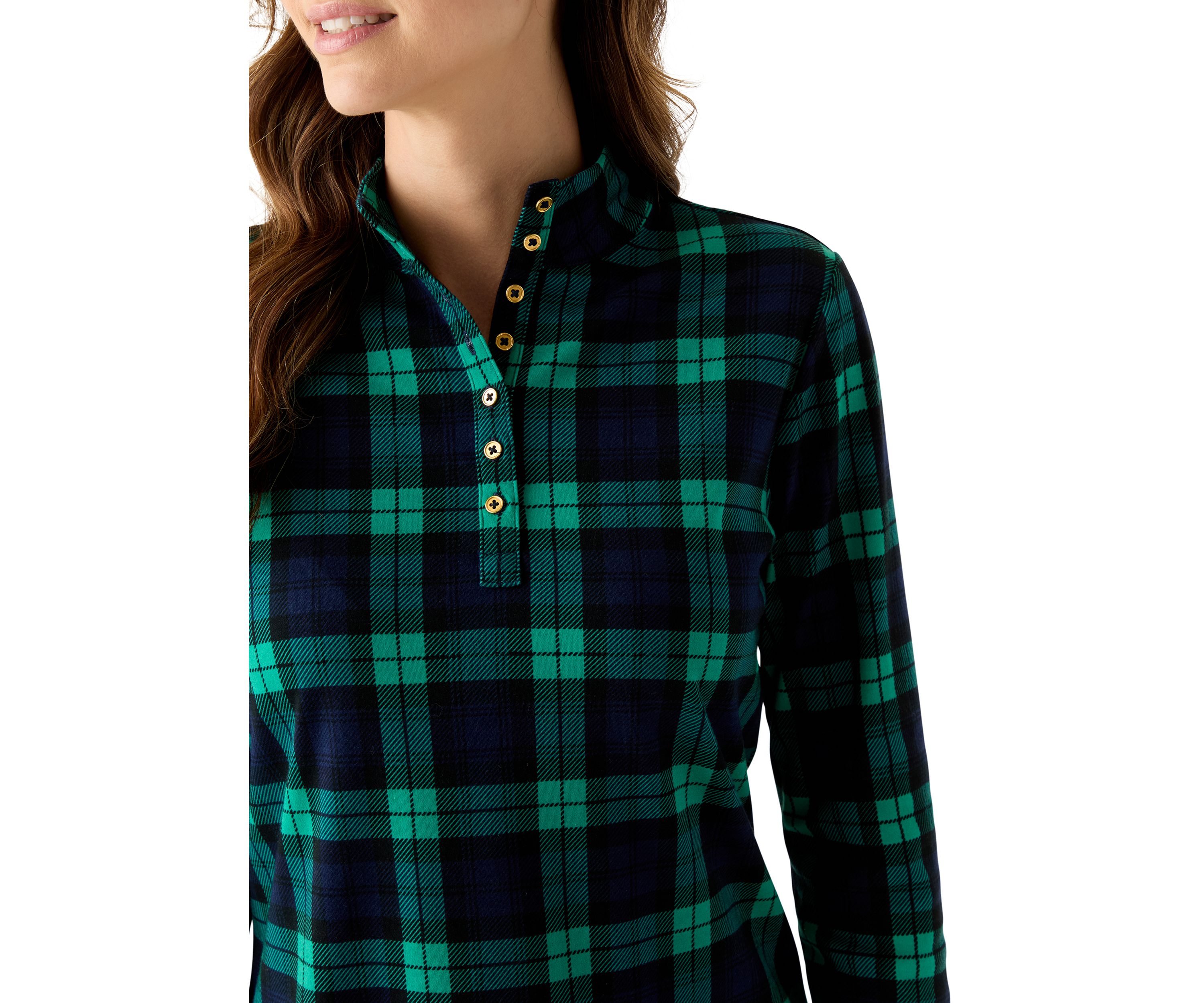 Womens Long Sleeve Henley Mock Neck Tunic Print