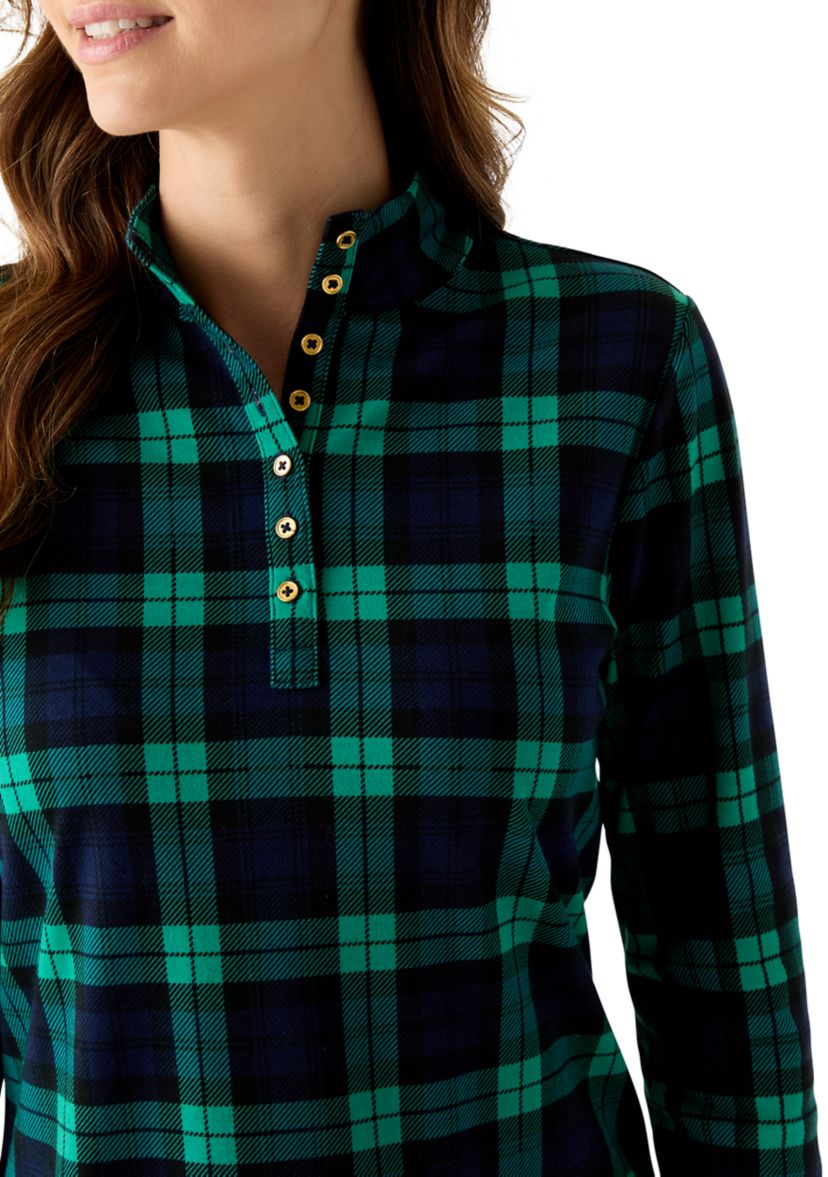 Womens Long Sleeve Henley Mock Neck Tunic Print