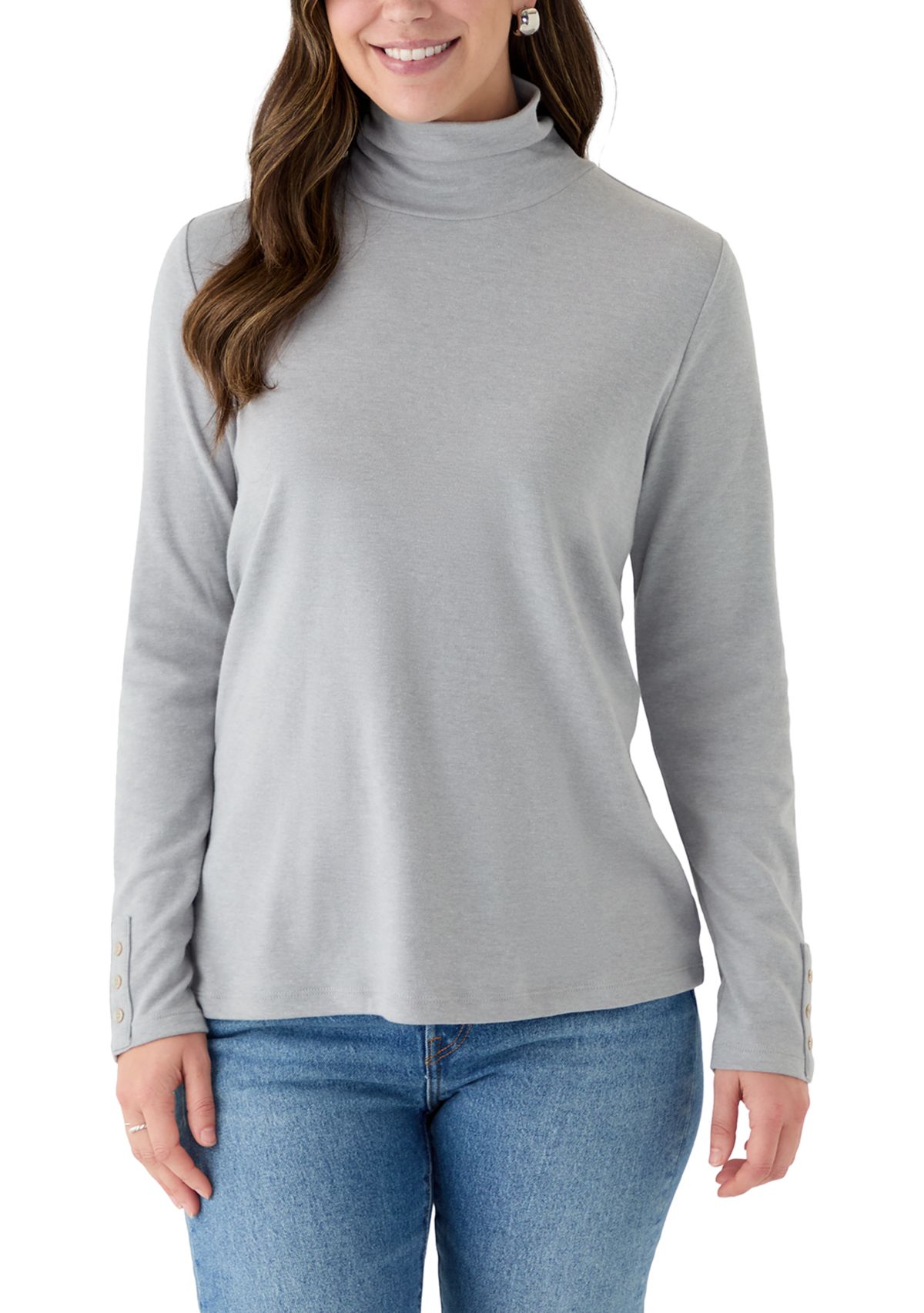 Womens Long Sleeve Turtleneck Sweater with Trim Detail