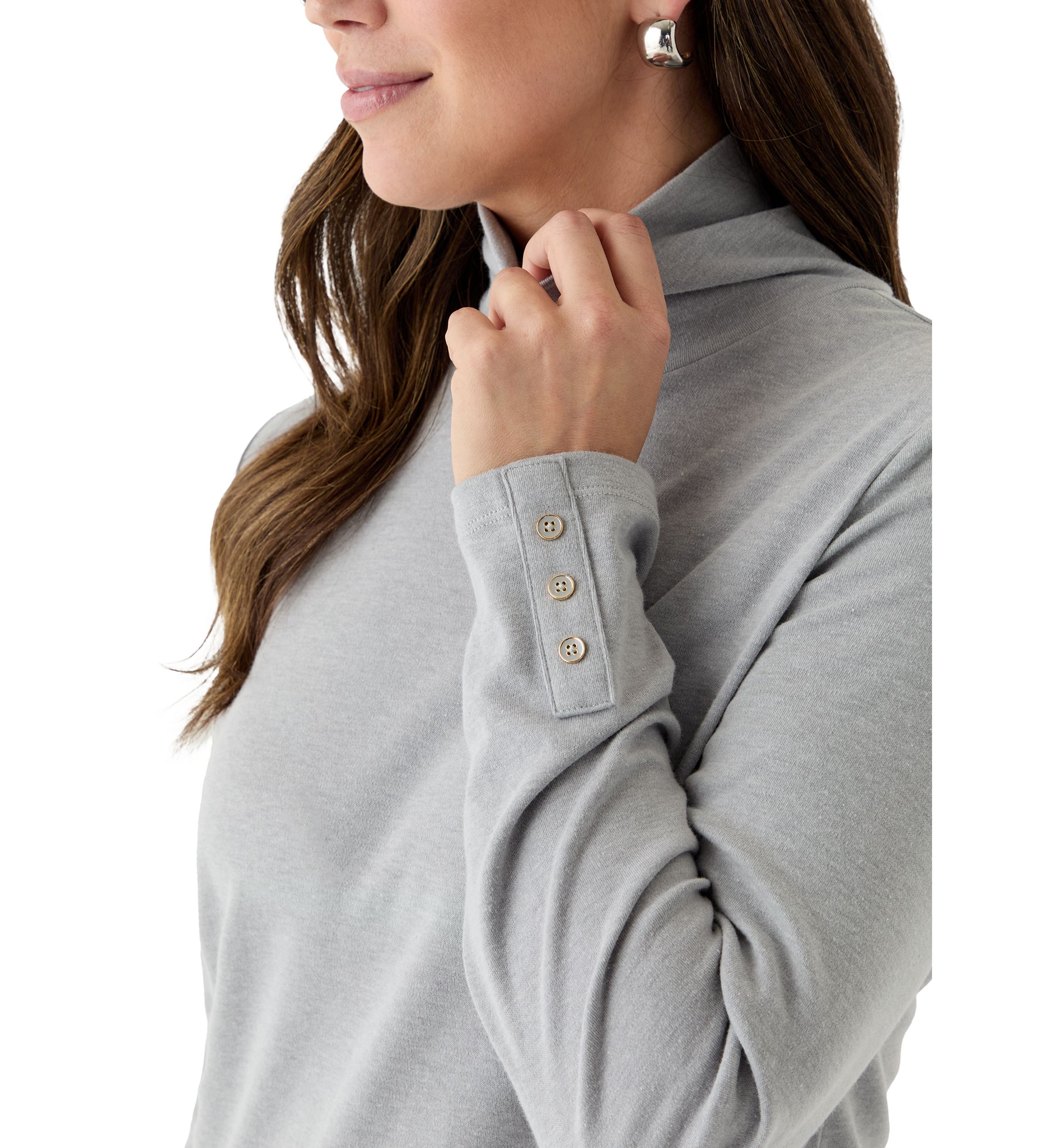 Womens Long Sleeve Turtleneck Sweater with Trim Detail