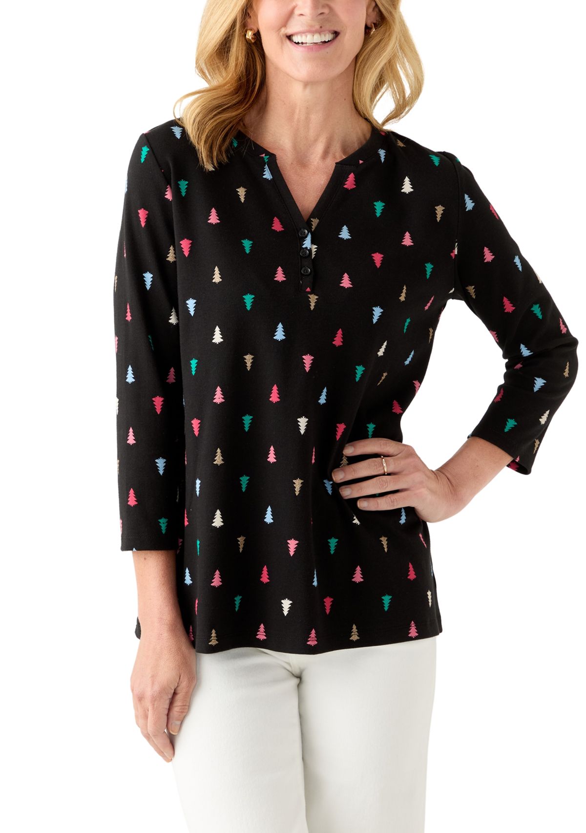 Womens Three Quarter Henley Holiday Shirt