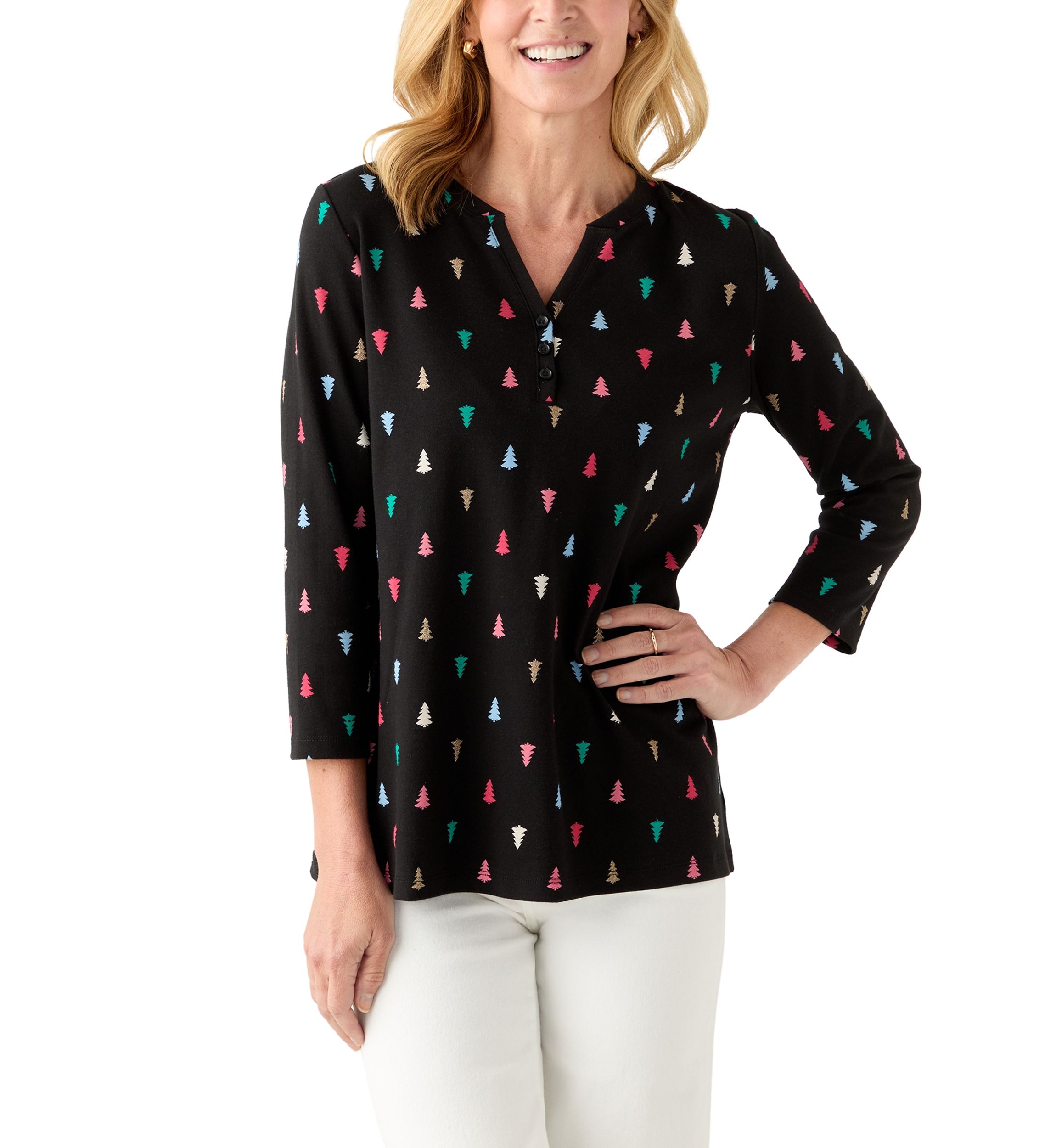 Womens Three Quarter Henley Holiday Shirt
