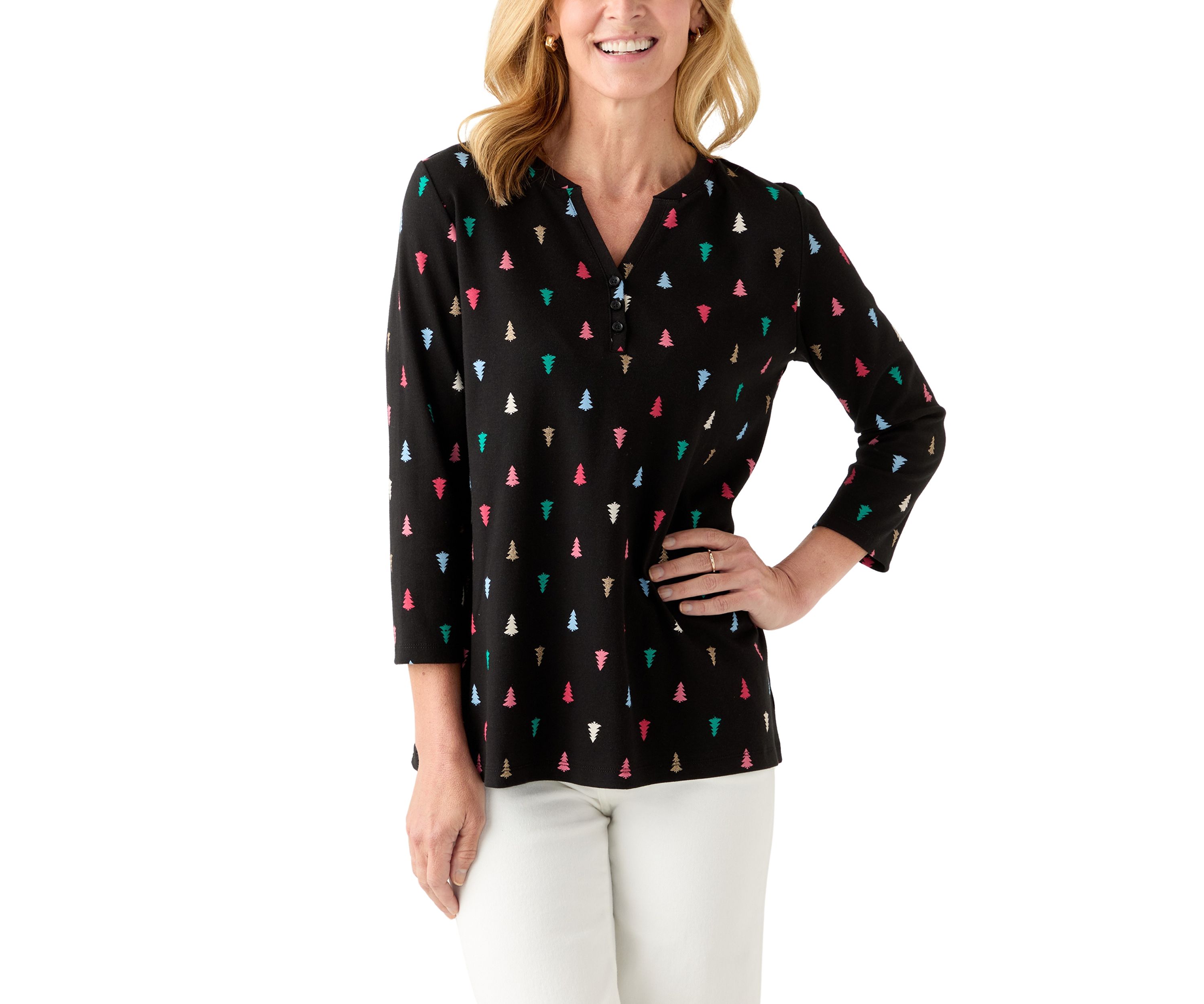 Womens Three Quarter Henley Holiday Shirt