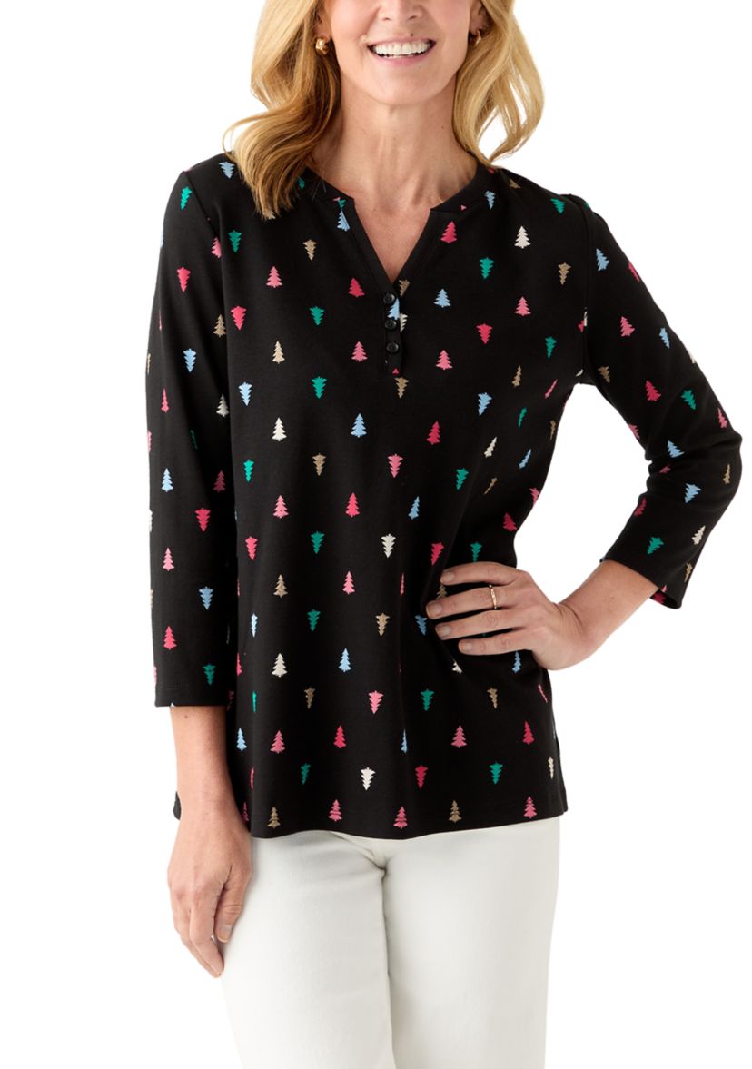 Womens Three Quarter Henley Holiday Shirt