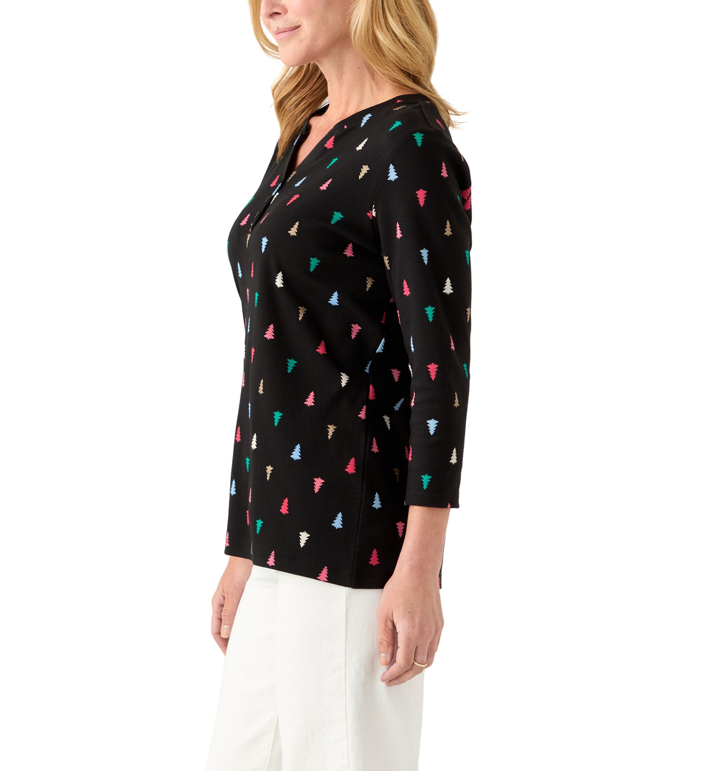 Womens Three Quarter Henley Holiday Shirt