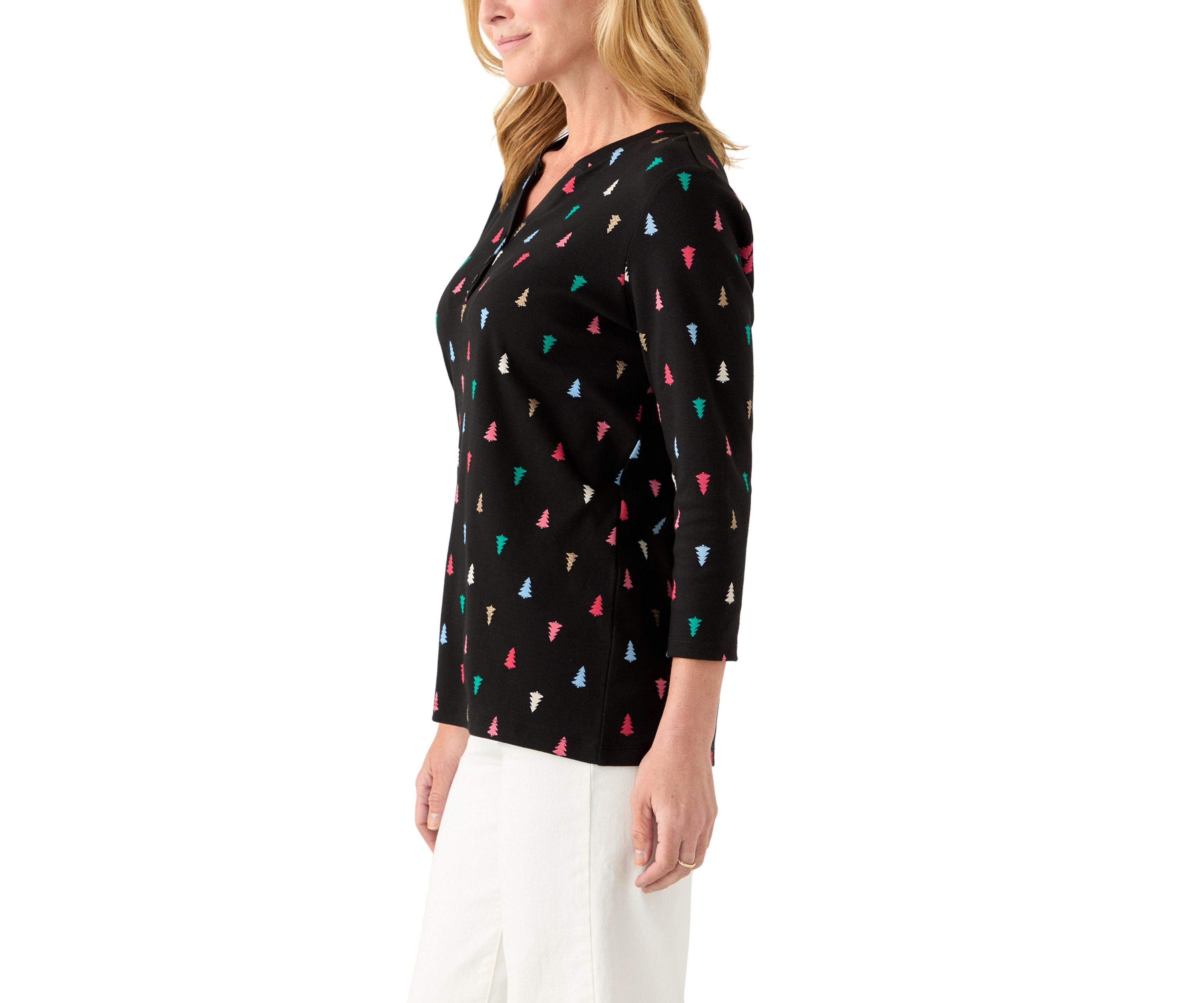 Womens Three Quarter Henley Holiday Shirt